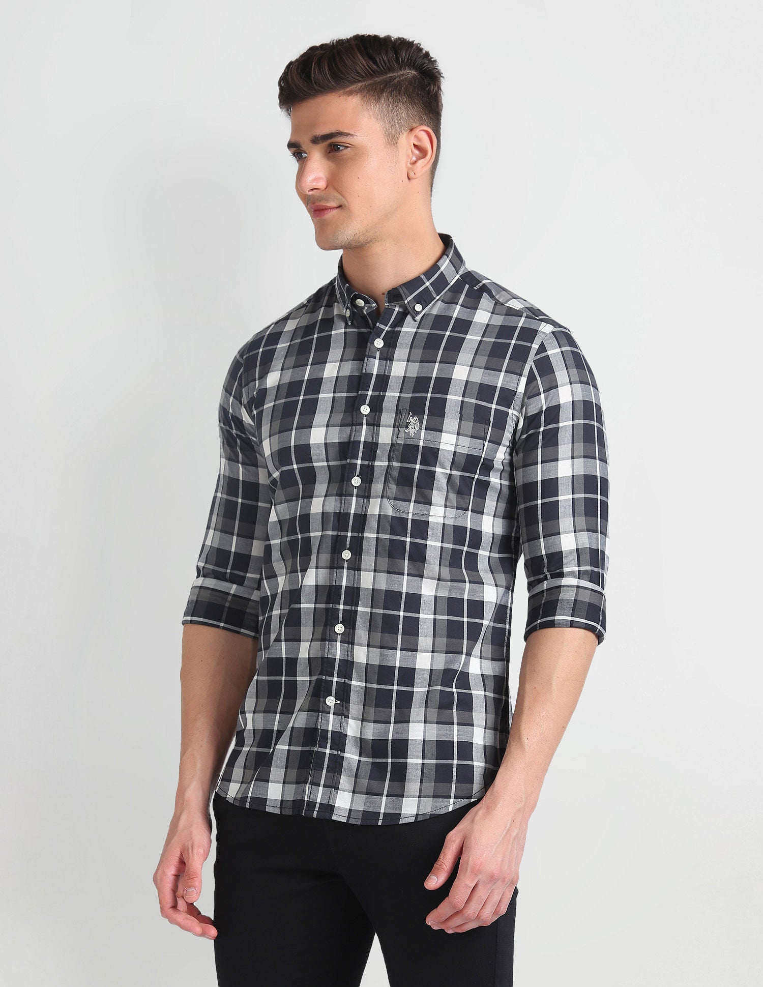 Tartan Check Slim Fit Shirt Black - U.S. Polo Assn. India | Large