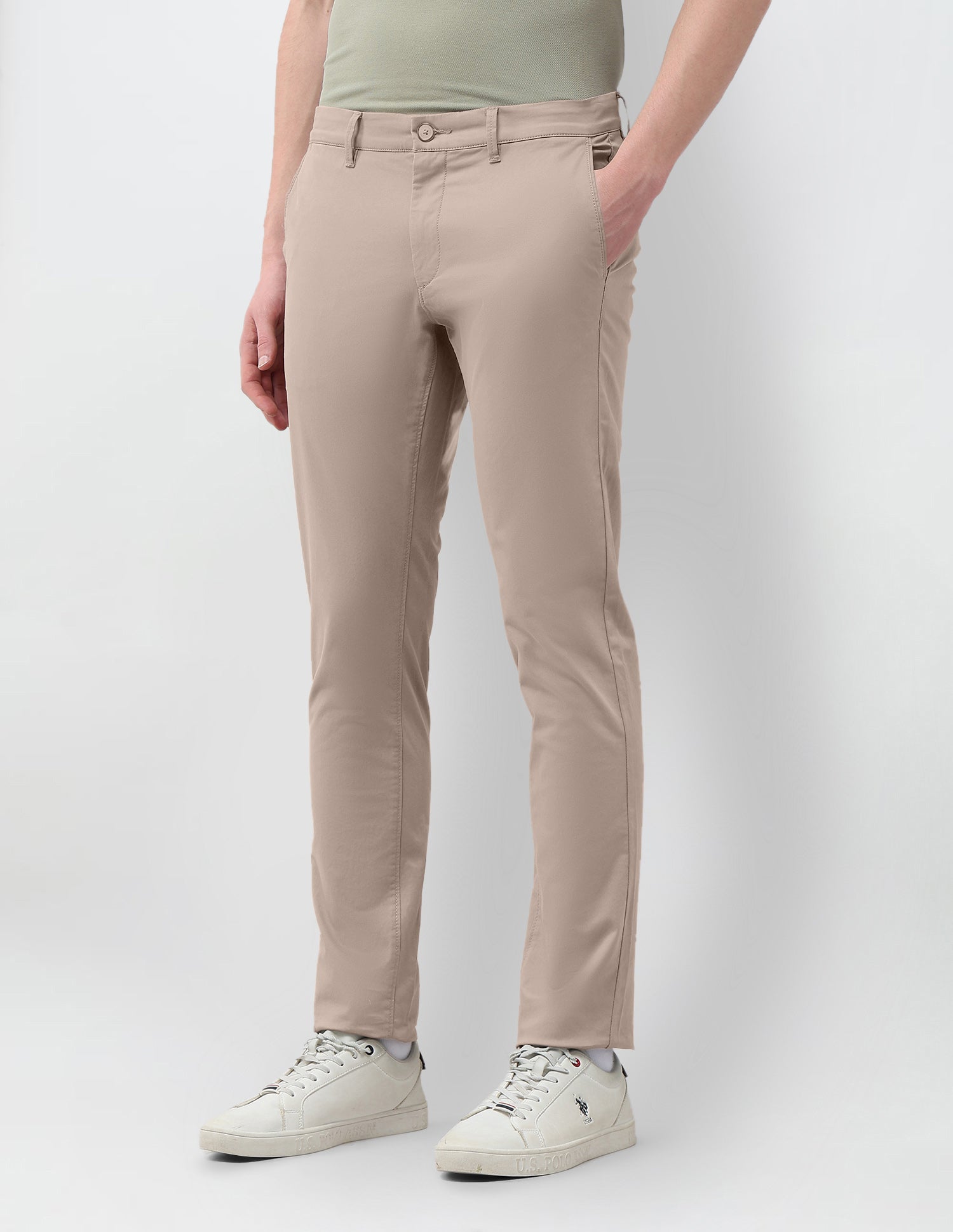 Denver Slim Fit Satin Trousers Taupe Grey - U.S. Polo Assn. India | Large