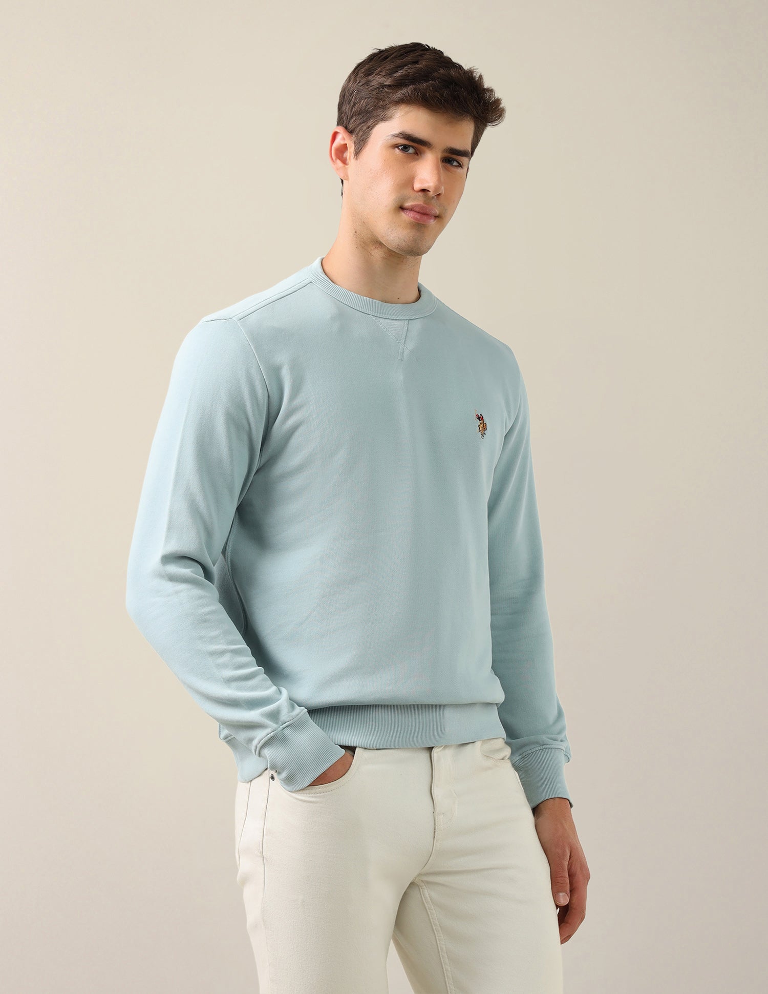 Solid Regular Fit Sweatshirt Aqua - U.S. Polo Assn. India | Large