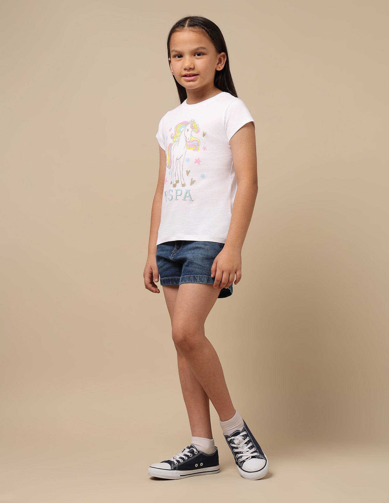 Girls Upturned Hem Denim Shorts Blue - U.S. POLO ASSN. | Large