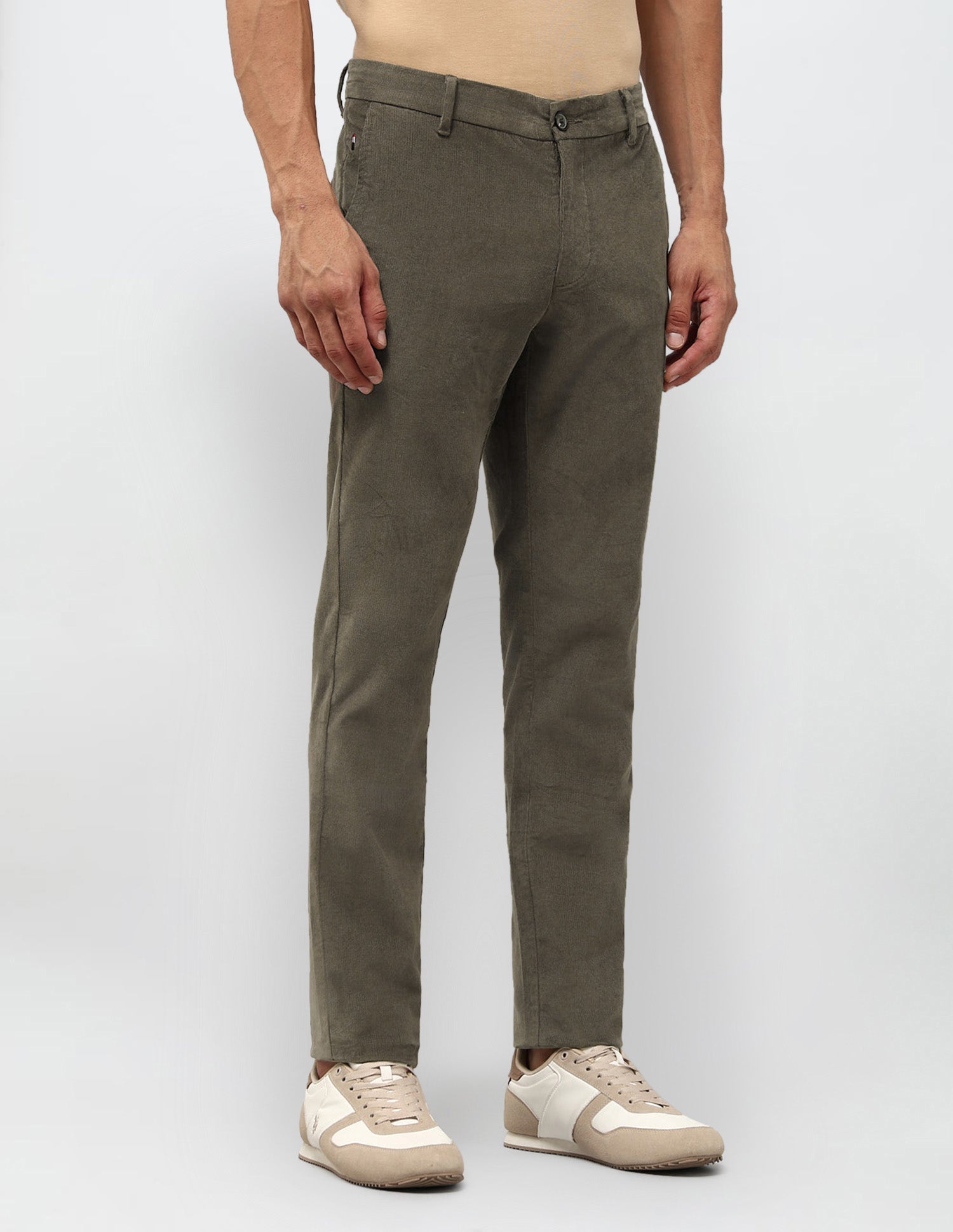 Denver Slim Fit Corduroy Trousers Light Olive - U.S. POLO ASSN. | Large