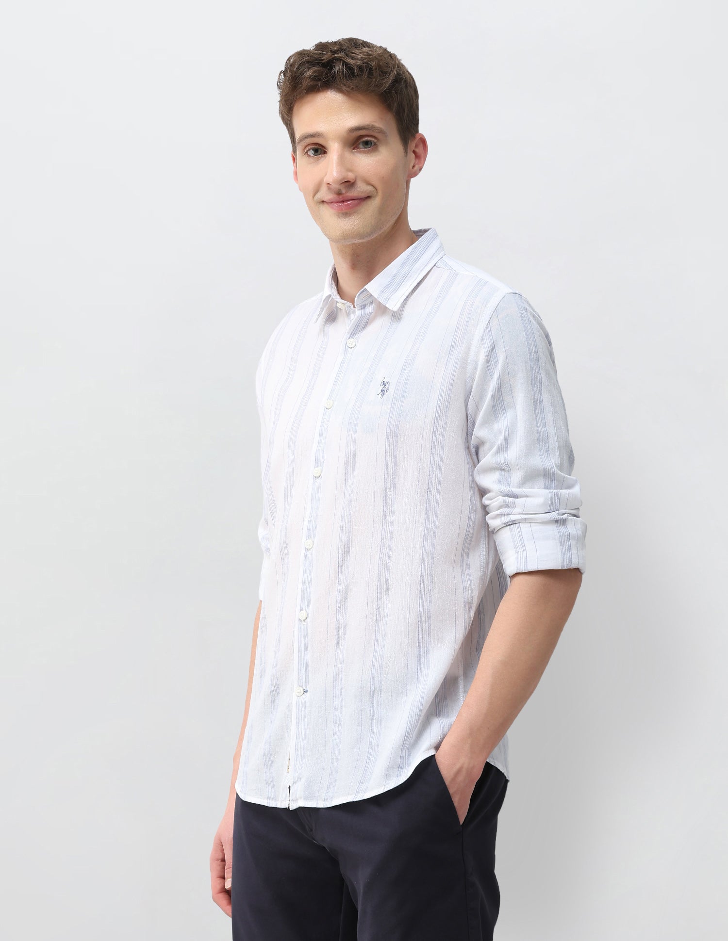Vertical Striped Regular Fit Shirt Ecru - U.S. Polo Assn. India | Large