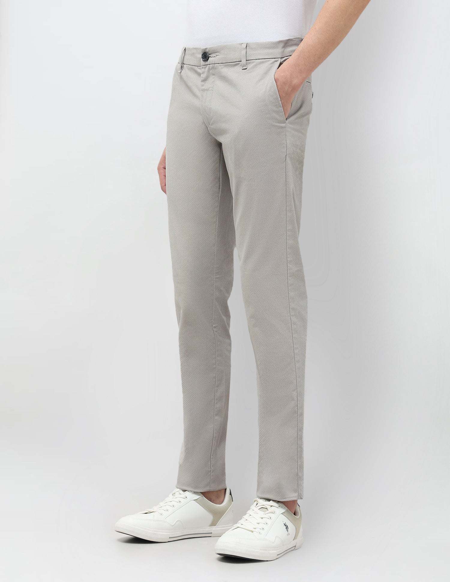 Textured Slim Fit Trousers Light Grey - U.S. Polo Assn. India | Large