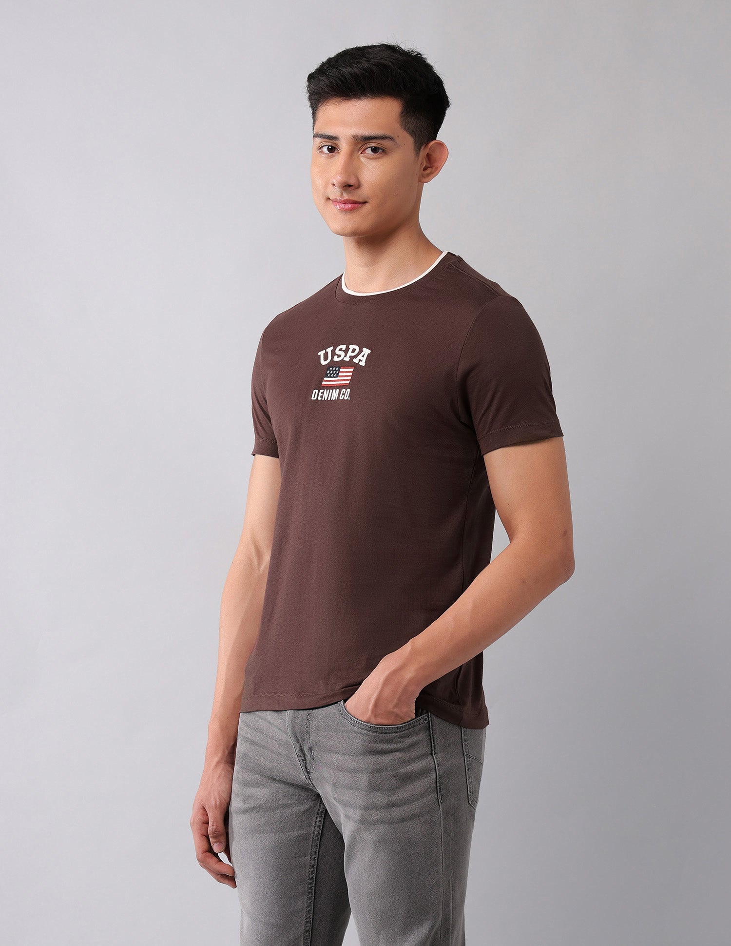 Muscle Fit Brand Embroidered T-Shirt Dark Brown - U.S. Polo Assn. India | Large