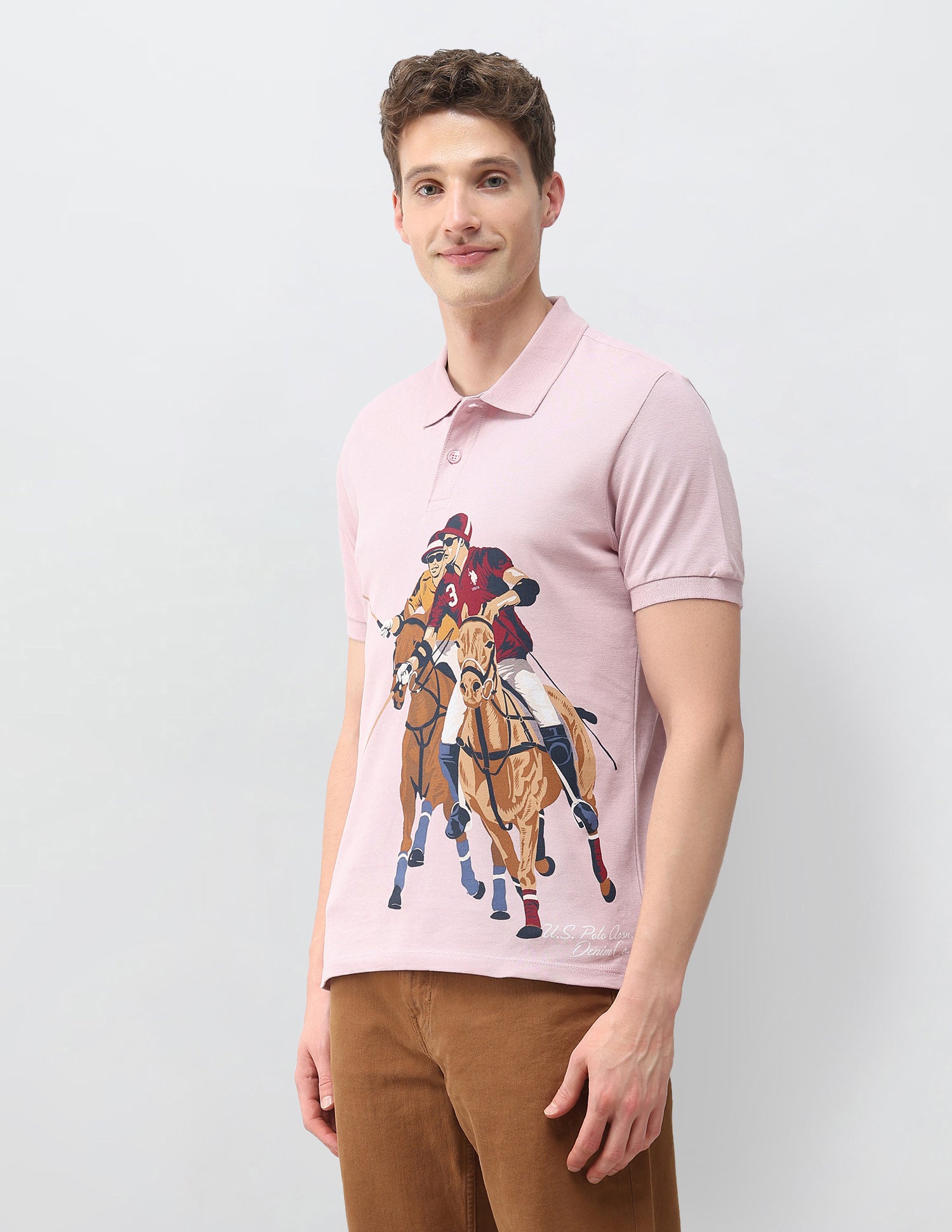 Graphic Printed Muscle Fit Polo Shirt Dark Pink - U.S. Polo Assn. India | Large