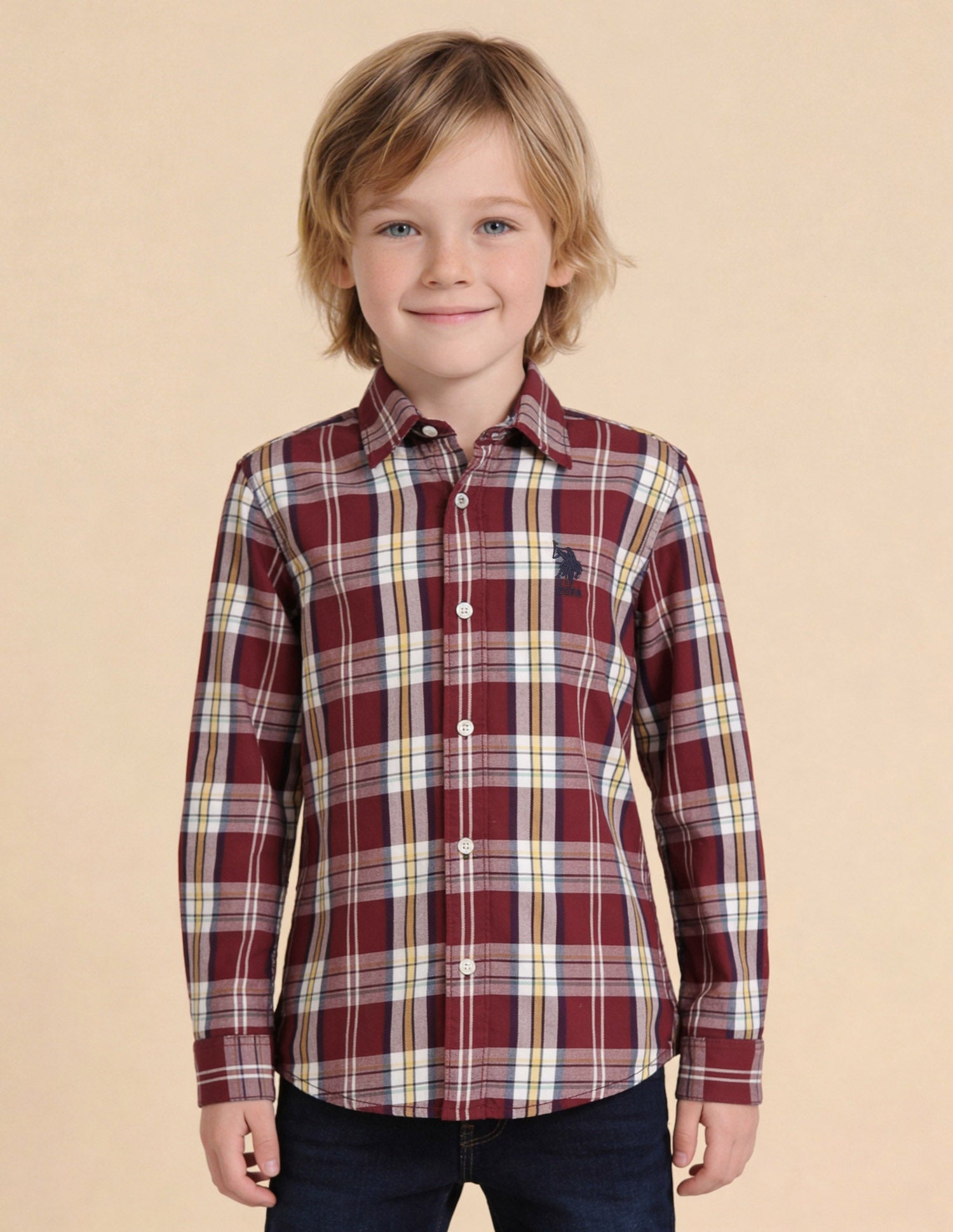 Twill Plaid Checked Shirt Maroon - U.S. Polo Assn. India | Large