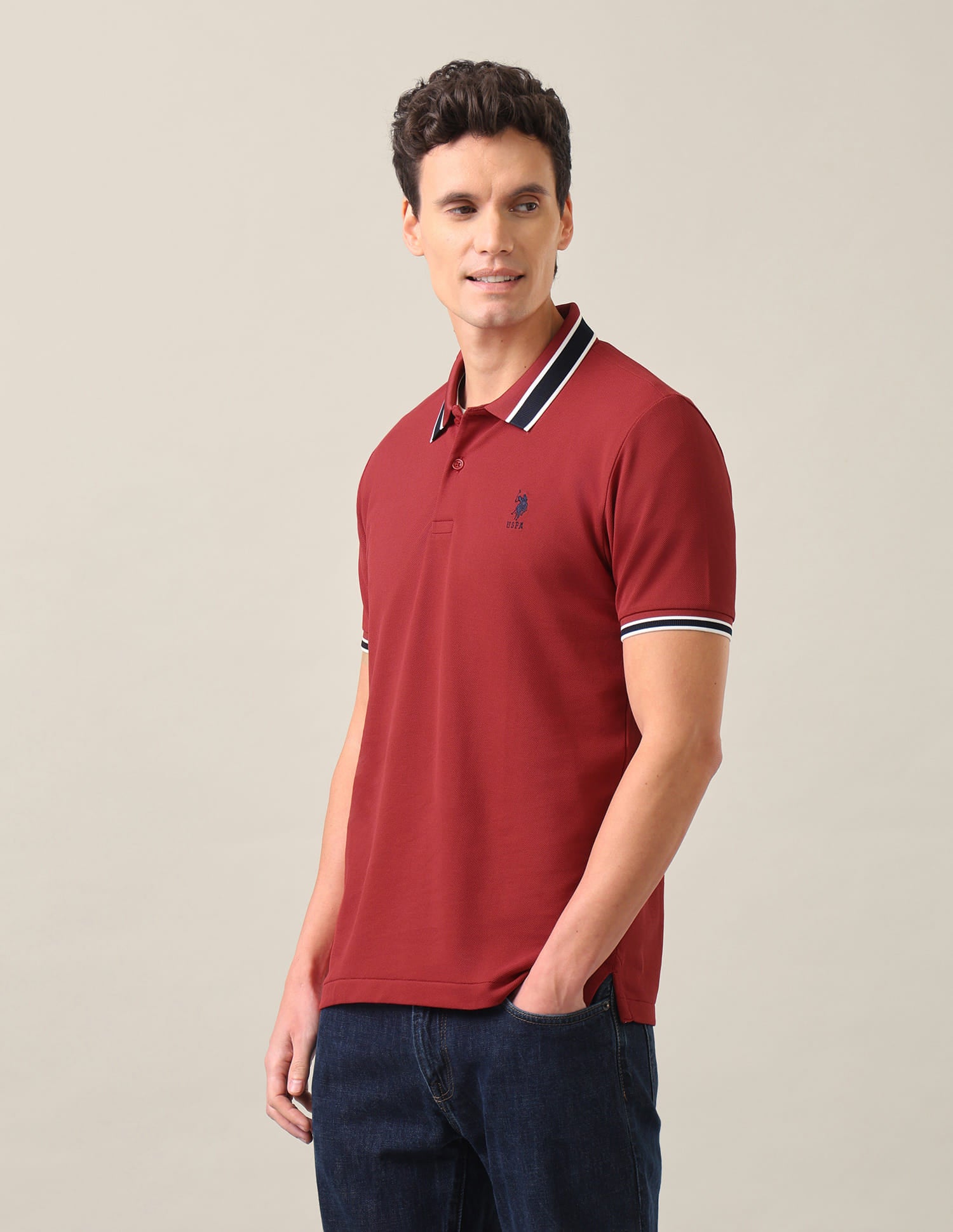Solid Slim Fit Polo Shirt Red - U.S. Polo Assn. India | Large