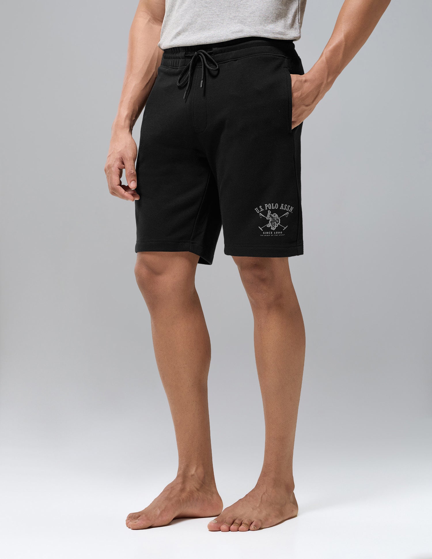 Cotton Rich OES13 Terry Lounge Shorts Black - U.S. Polo Assn. India | Large