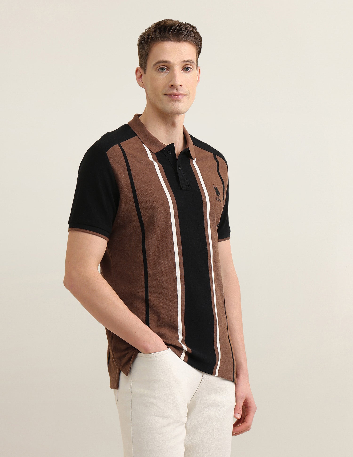 Vertical Striped Colorblocked Sotogrande Polo Shirt Brown - U.S. Polo Assn. India | Large