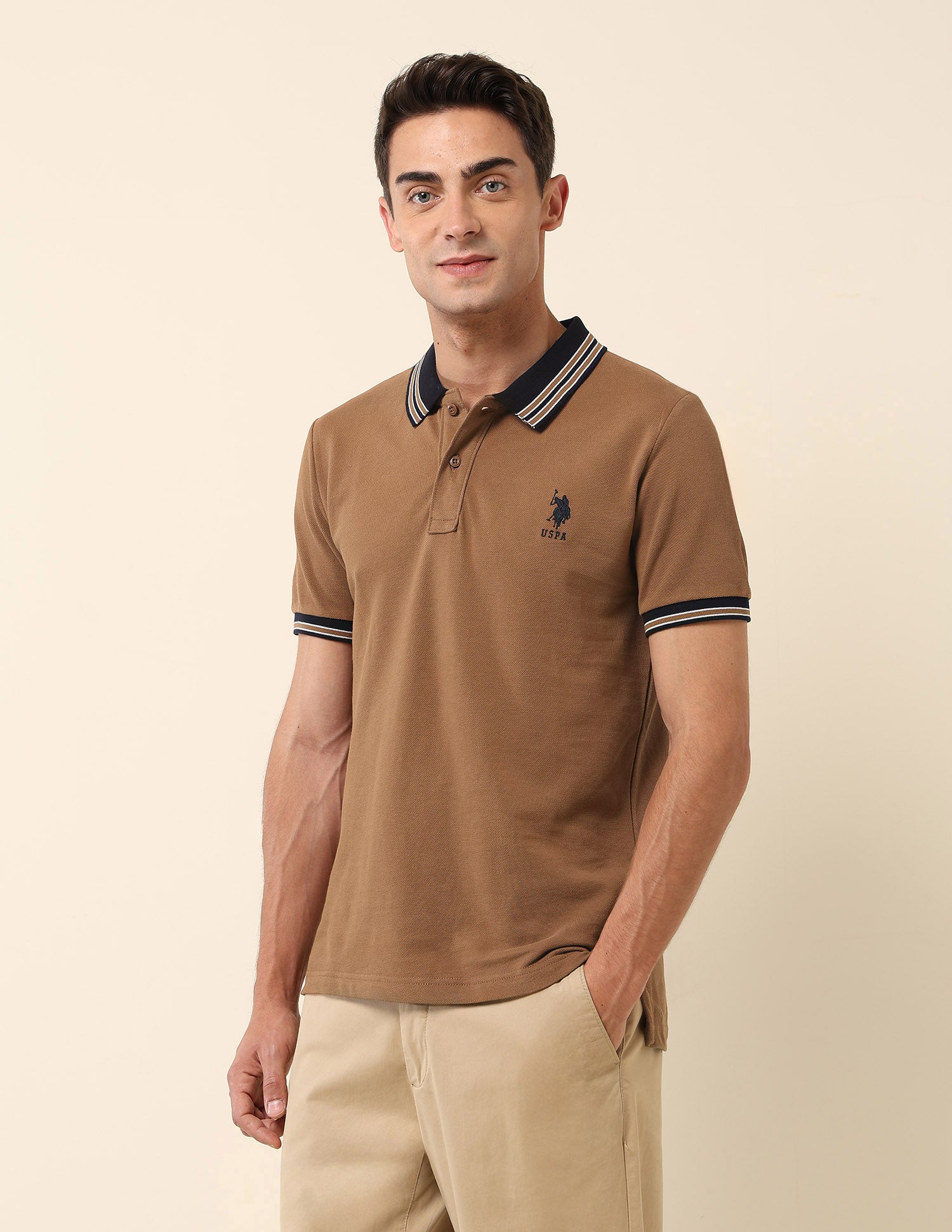 Pure Cotton Slim Fit Polo Shirt Brown - U.S. Polo Assn. India | Large