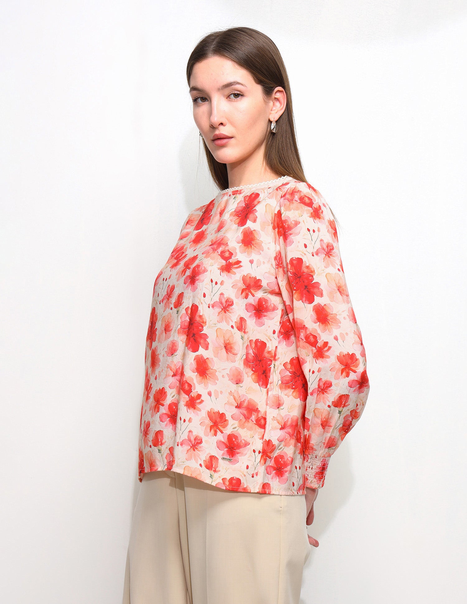 Floral Printed Smocking Sleeve Top Peach - U.S. Polo Assn. India | Large