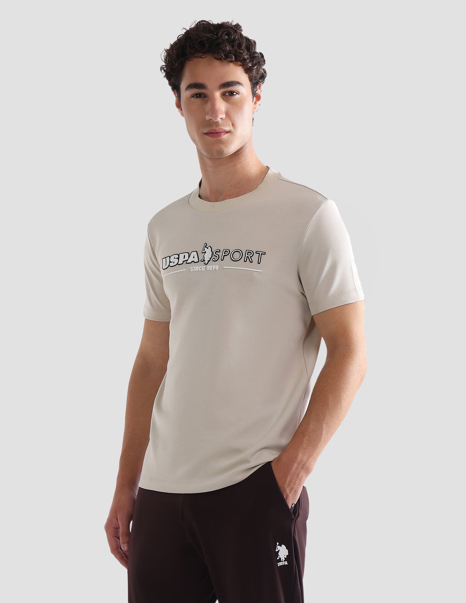 Brand Printed Slim Fit Active T-Shirt Beige - U.S. Polo Assn. India | Large