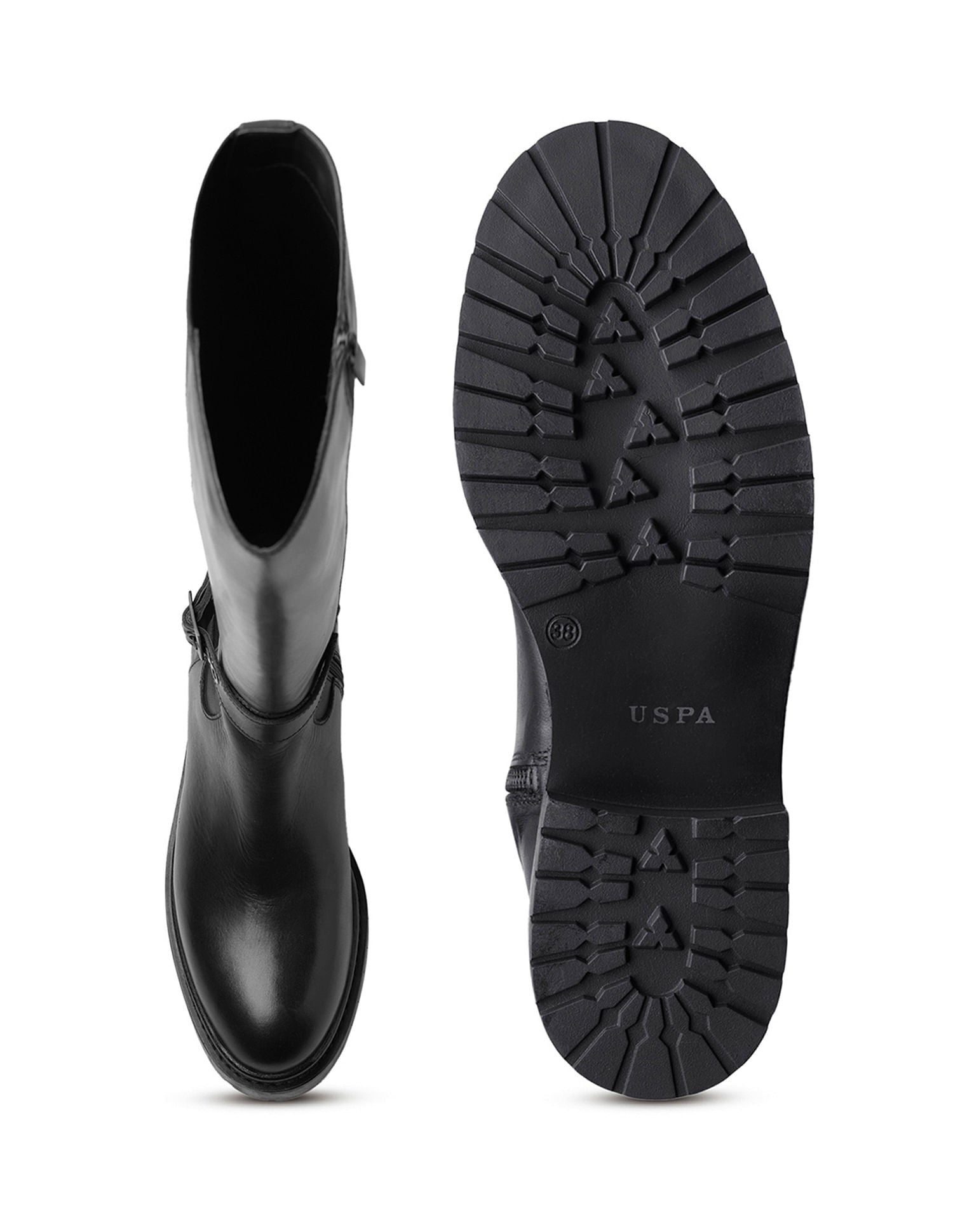 Women Giorgia Leather Riding Boots Black - U.S. Polo Assn. India | Large