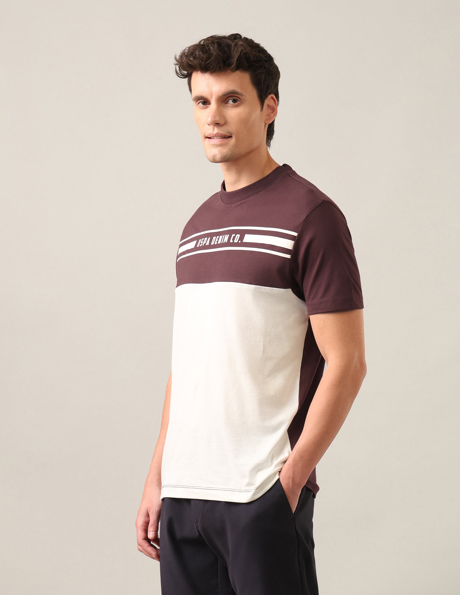Colourblocked Regular Fit T-Shirt Maroon - U.S. Polo Assn. India | Large