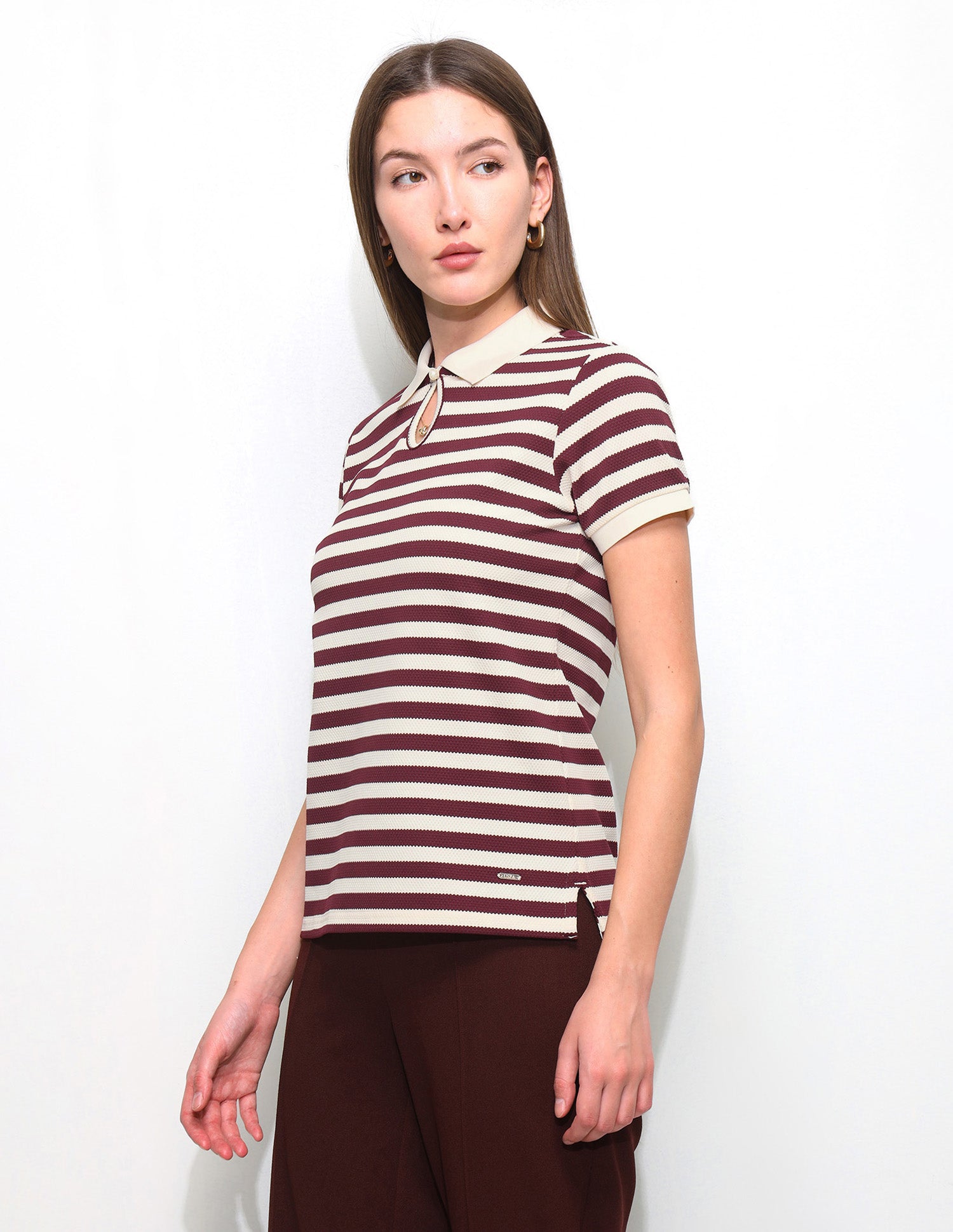 Horizontal Striped Key Hole Polo Shirt Wine - U.S. Polo Assn. India | Large