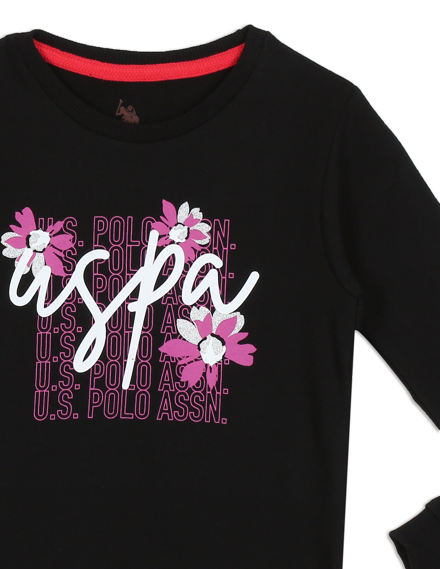 Crew Neck Brand Print Sweatshirt Black - U.S. POLO ASSN. | Large