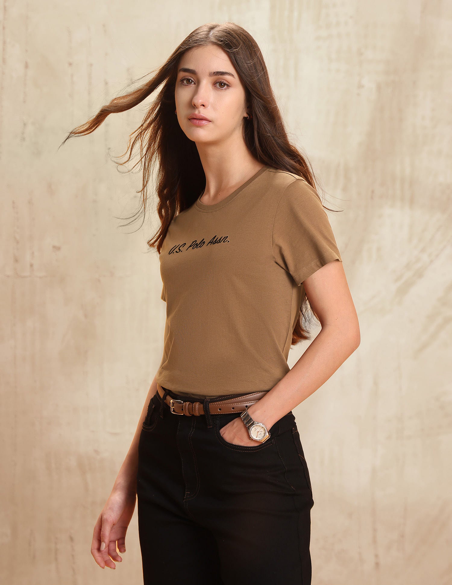 Brand Printed Regular Fit T-Shirt Brown - U.S. POLO ASSN. | Large