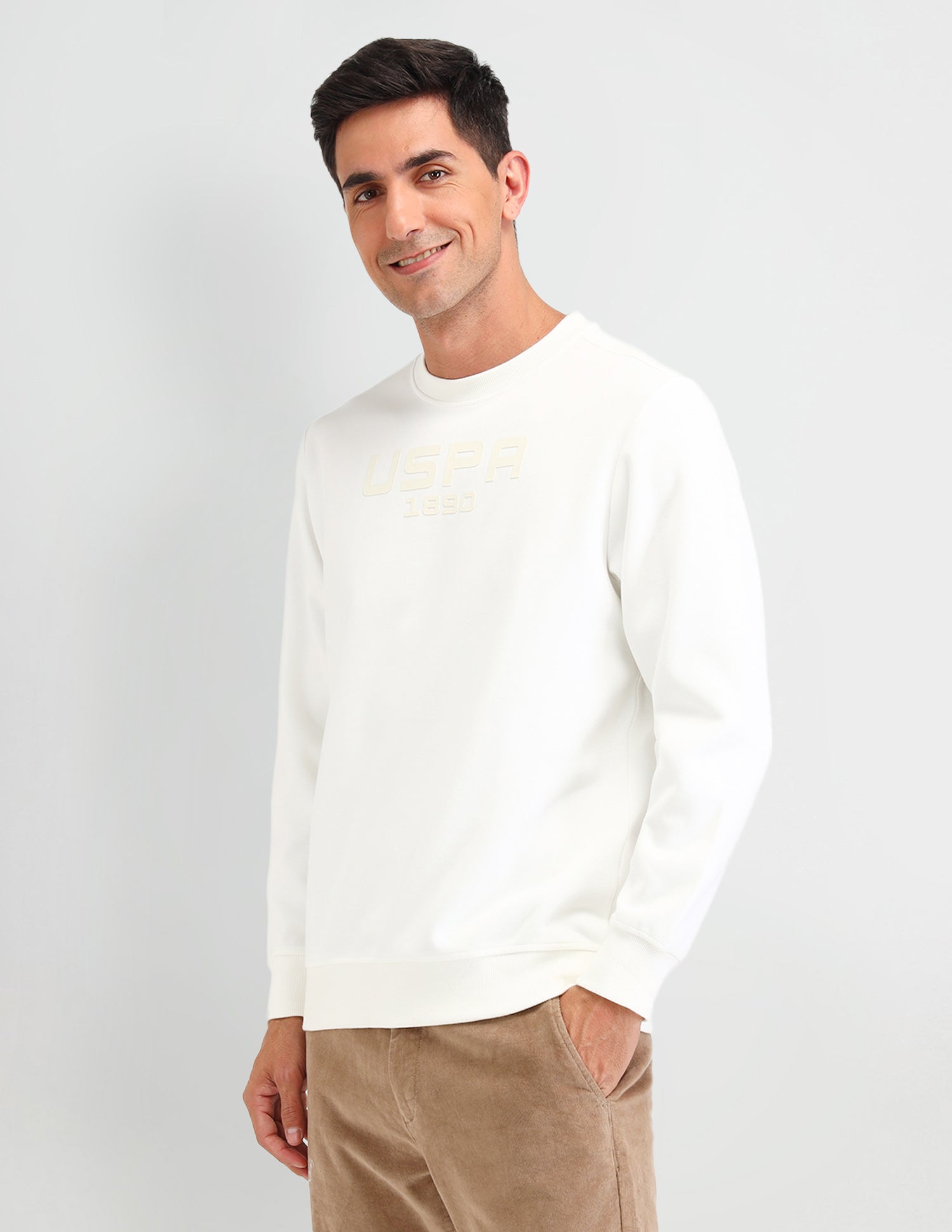 Brand Printed Regular Fit Sweatshirt Ivory - U.S. Polo Assn. India | Large