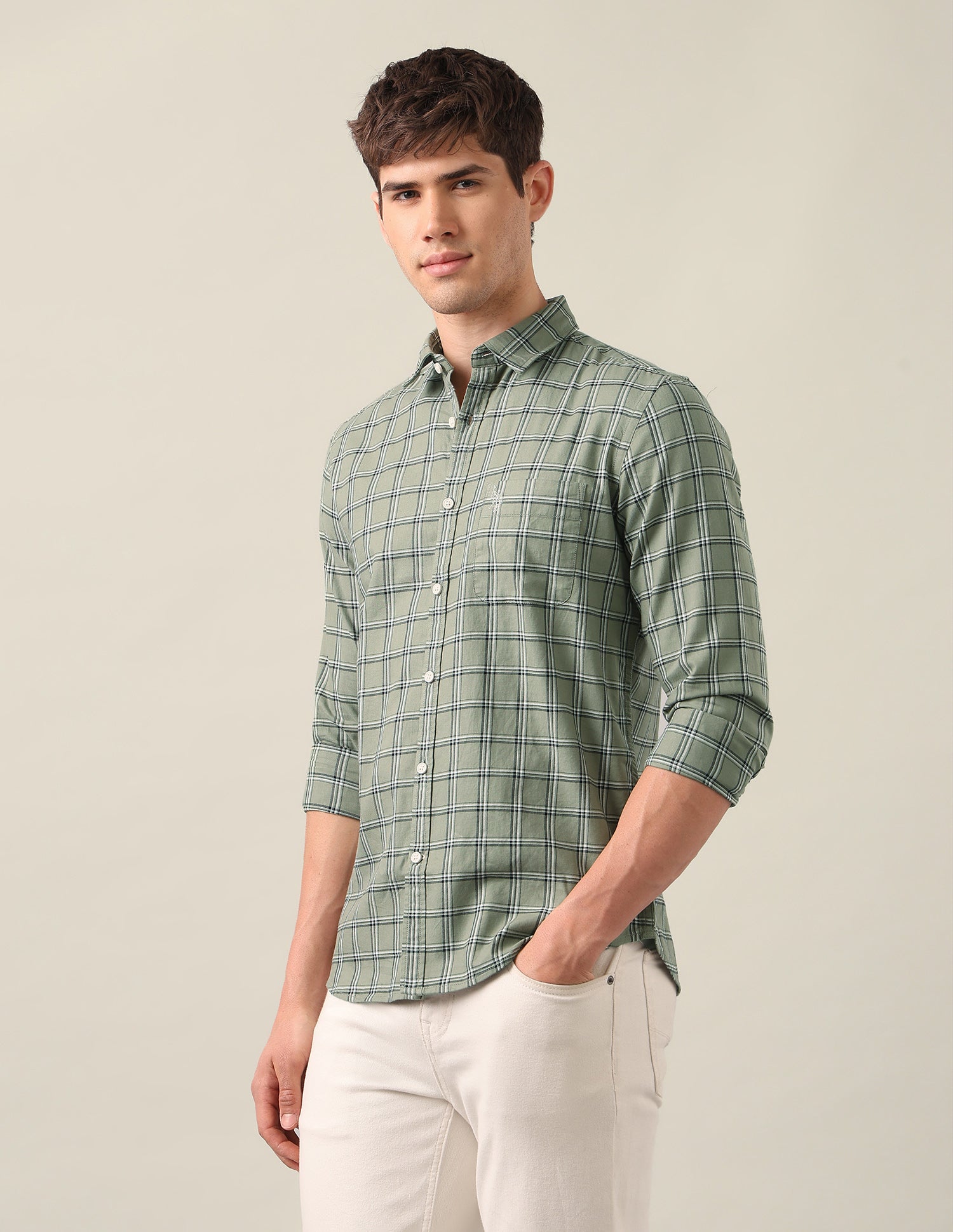 Grid Tattersall Checked Twill Shirt Olive - U.S. Polo Assn. India | Large