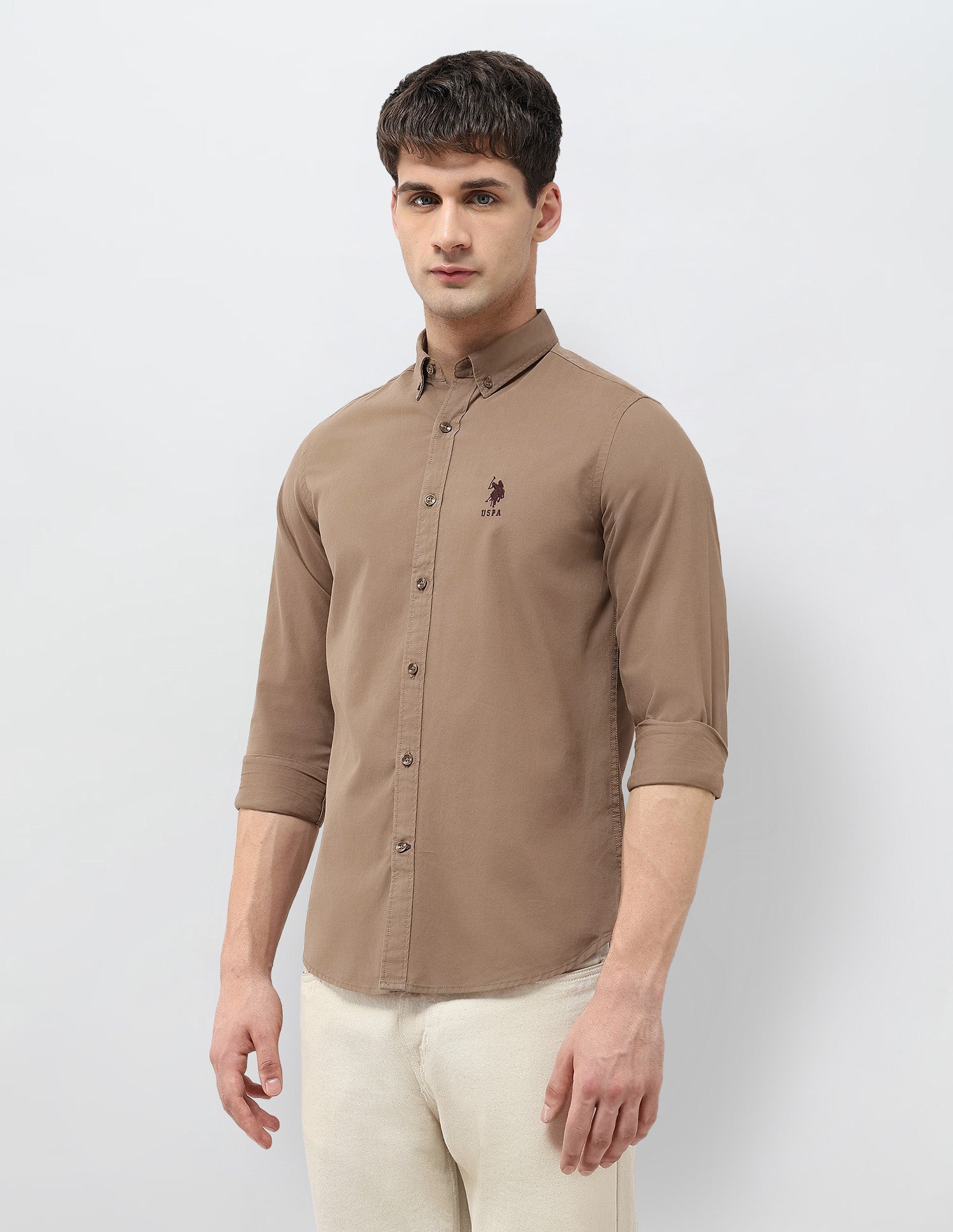 Solid Regular Fit Shirt Brown - U.S. POLO ASSN. | Large