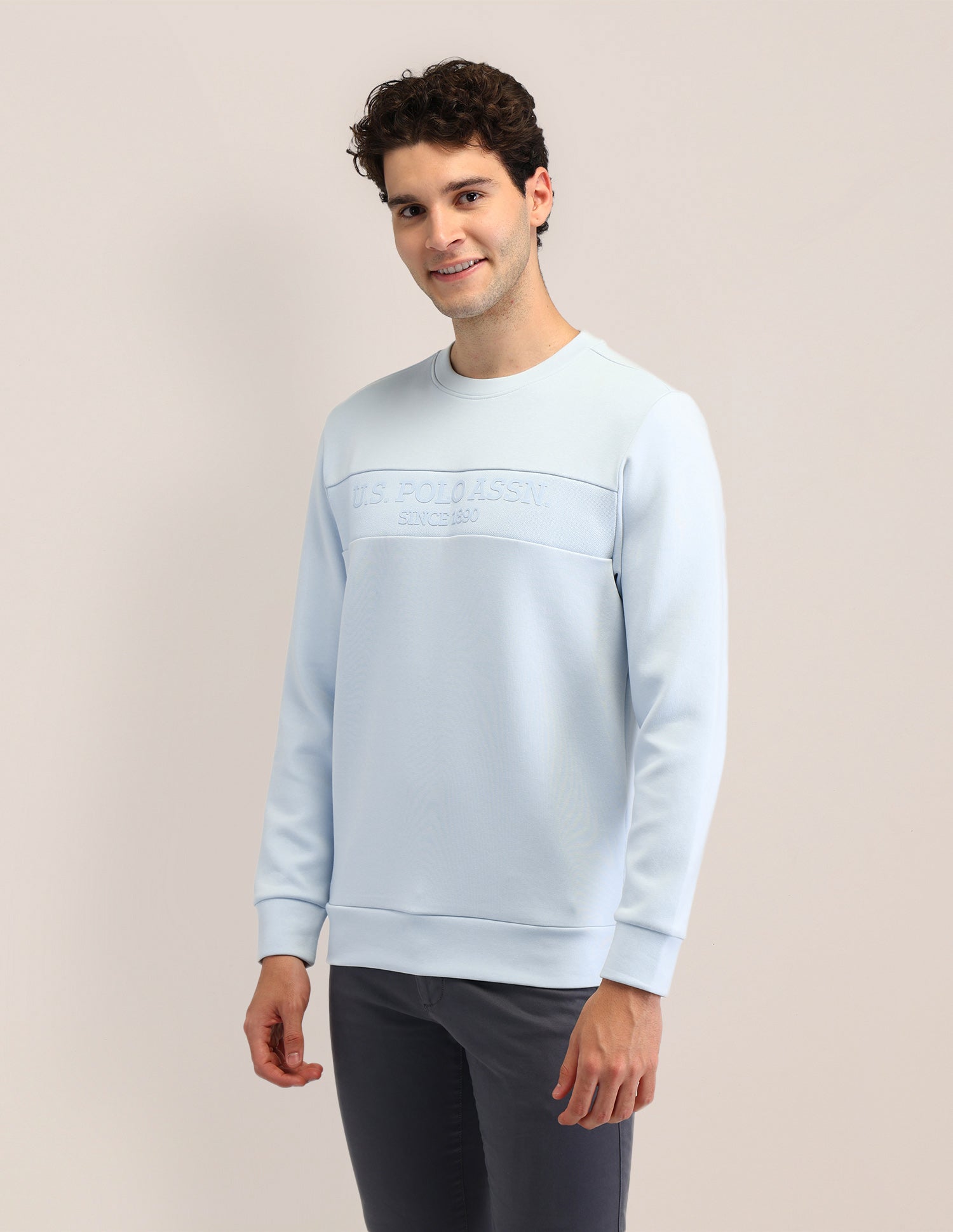Brand Printed Regular Fit Sweatshirt Light Blue - U.S. POLO ASSN. | Large