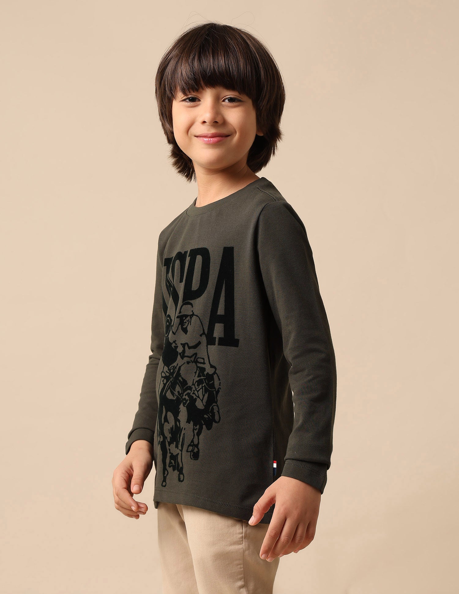 Boys Graphic Brand Printed Regular Fit T Shirt Olive - U.S. POLO ASSN. | Large