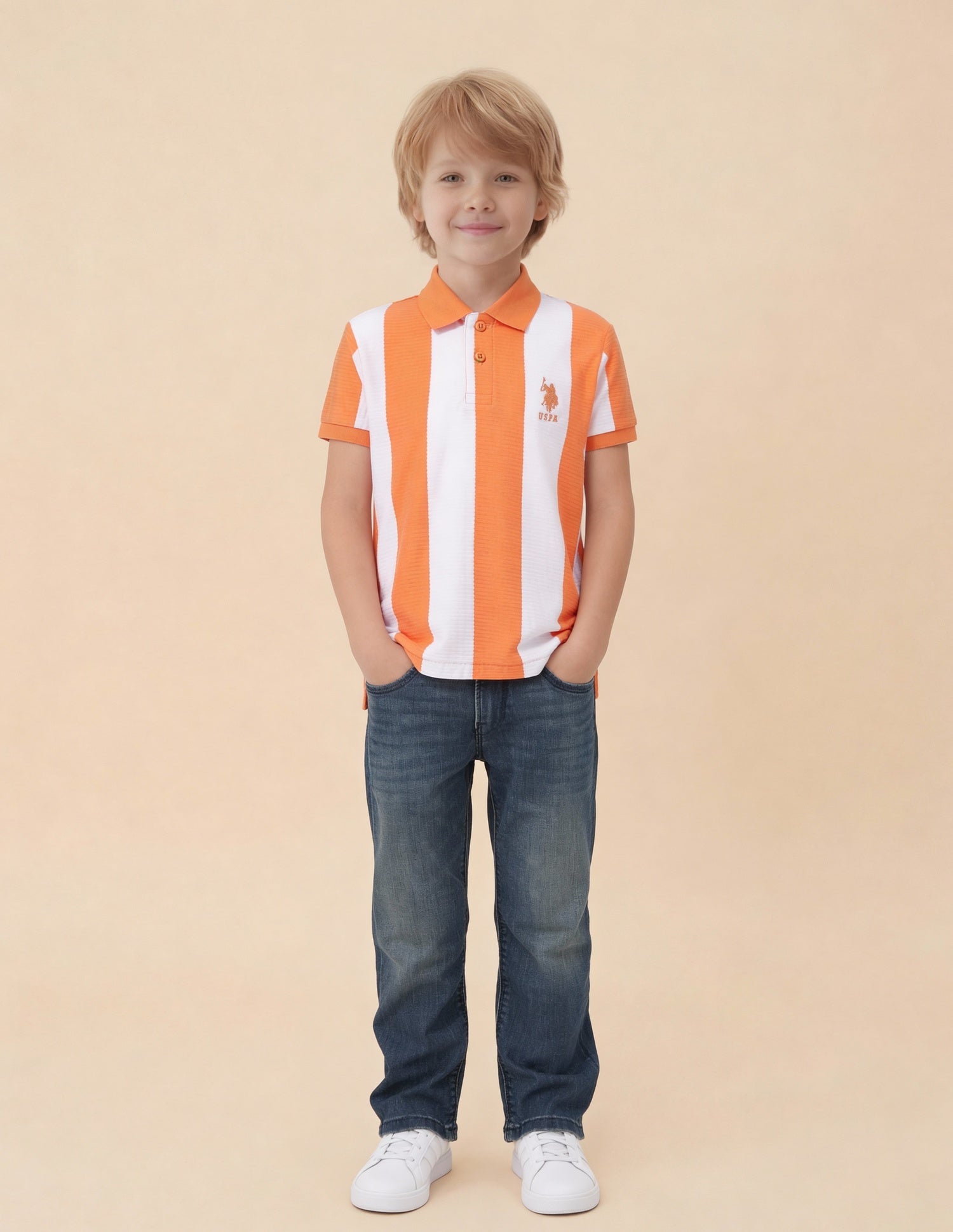 Vertical Striped Regular Fit Polo Shirt Orange - U.S. Polo Assn. India | Large