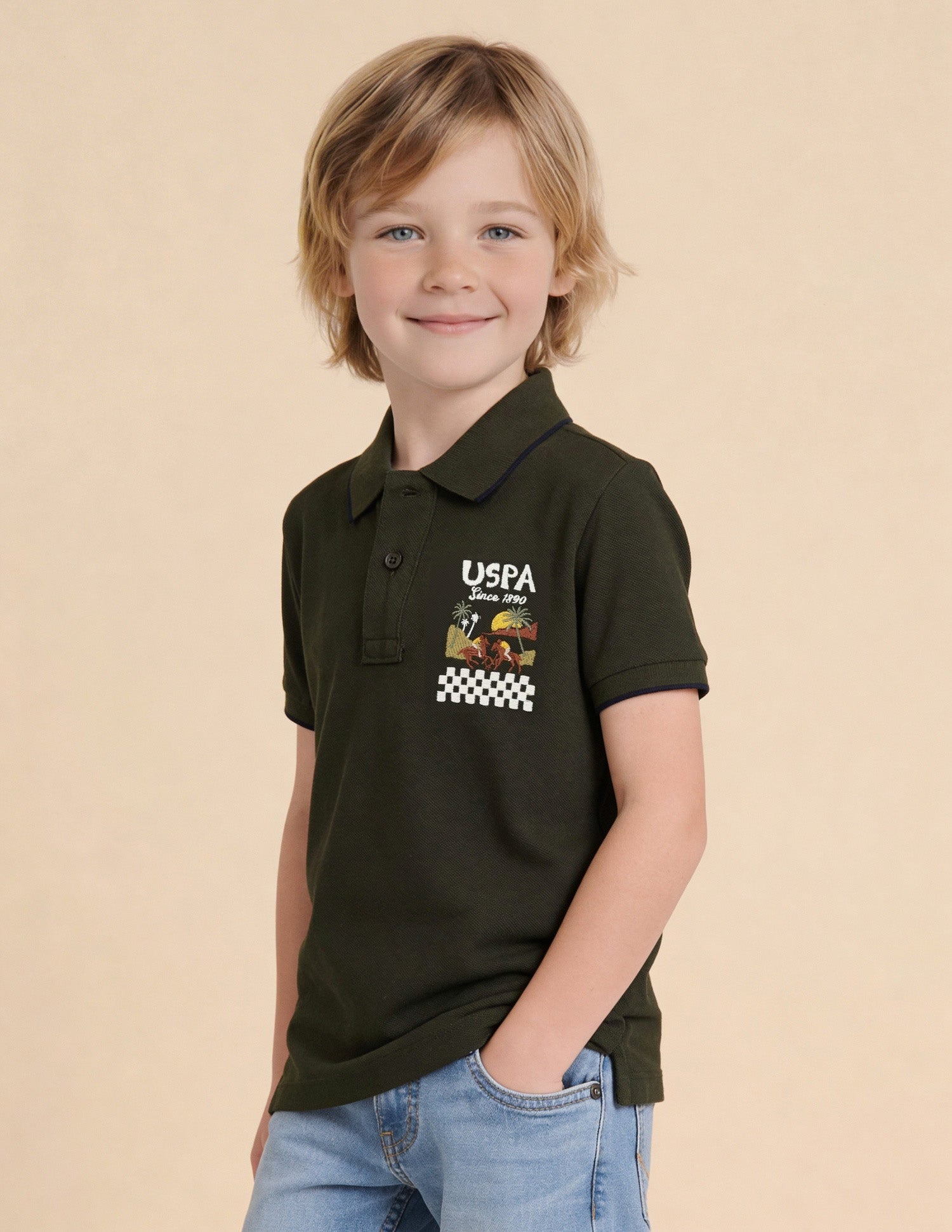 Graphic Brand Printed Regular Fit Polo Shirt Dark Green - U.S. Polo Assn. India | Large