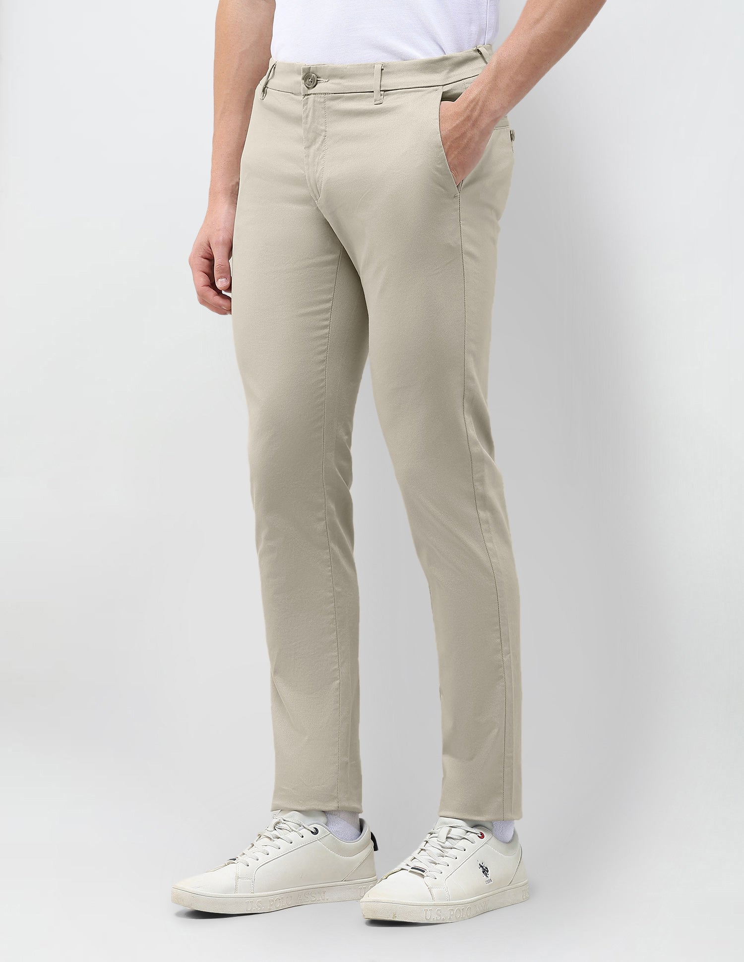 Denver Slim Fit Dobby Trousers Khaki - U.S. Polo Assn. India | Large
