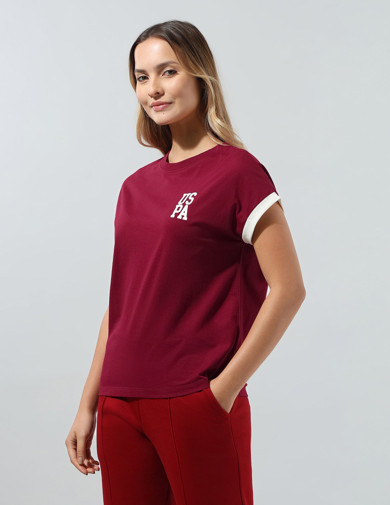 Solid Regular Fit T-Shirt Dark Red - U.S. Polo Assn. India | Large