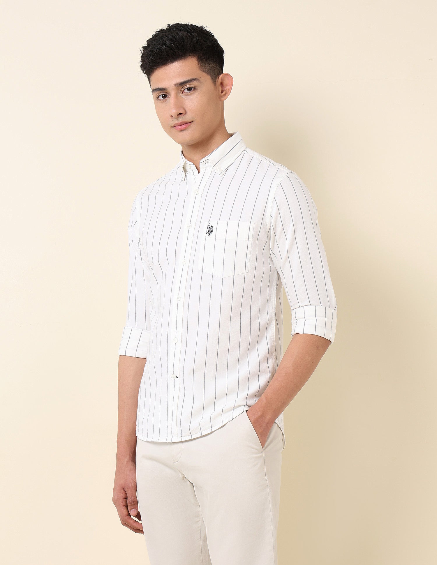Vertical Striped Oxford Button Down Shirt White - U.S. Polo Assn. India | Large