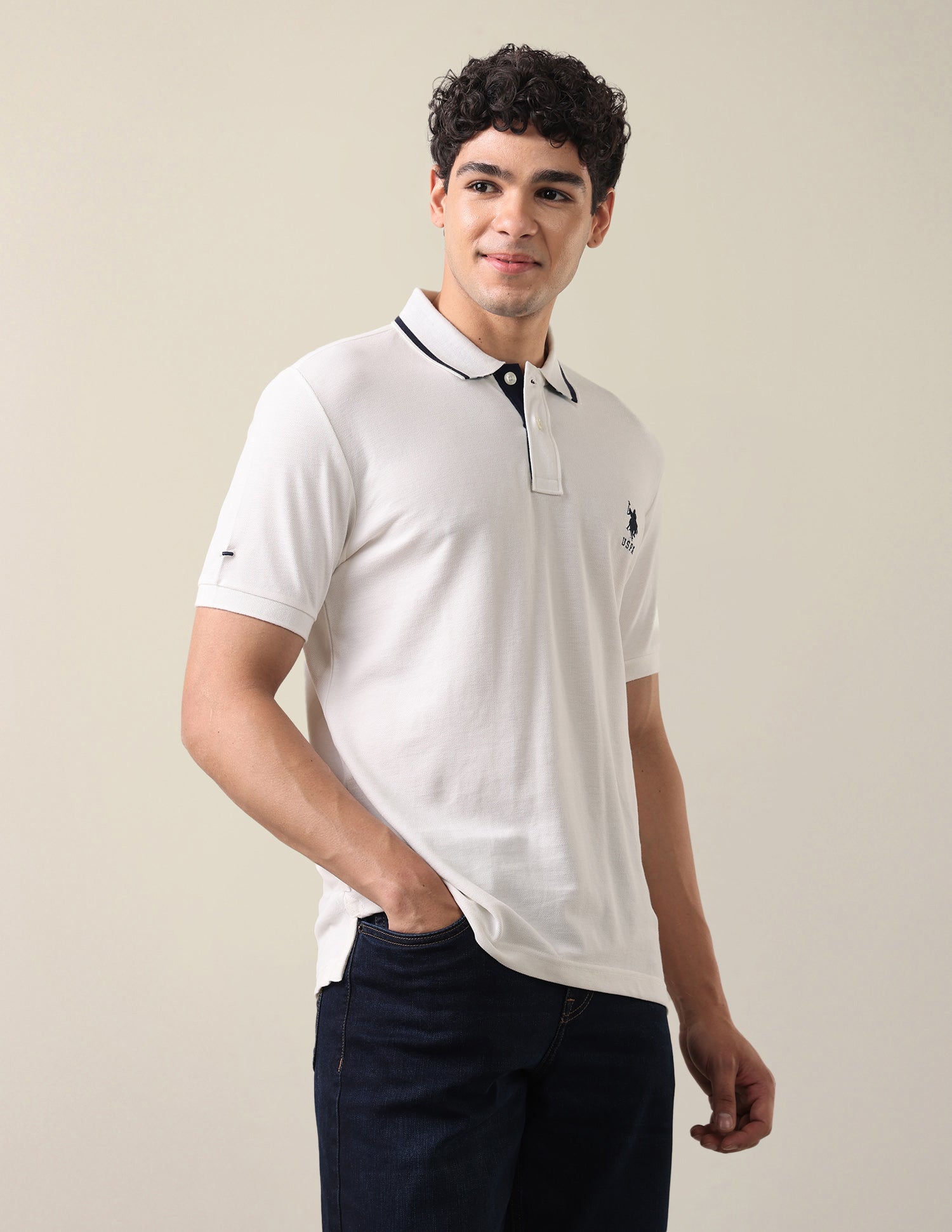 Solid Slim Fit Polo Shirt Ivory - U.S. Polo Assn. India | Large
