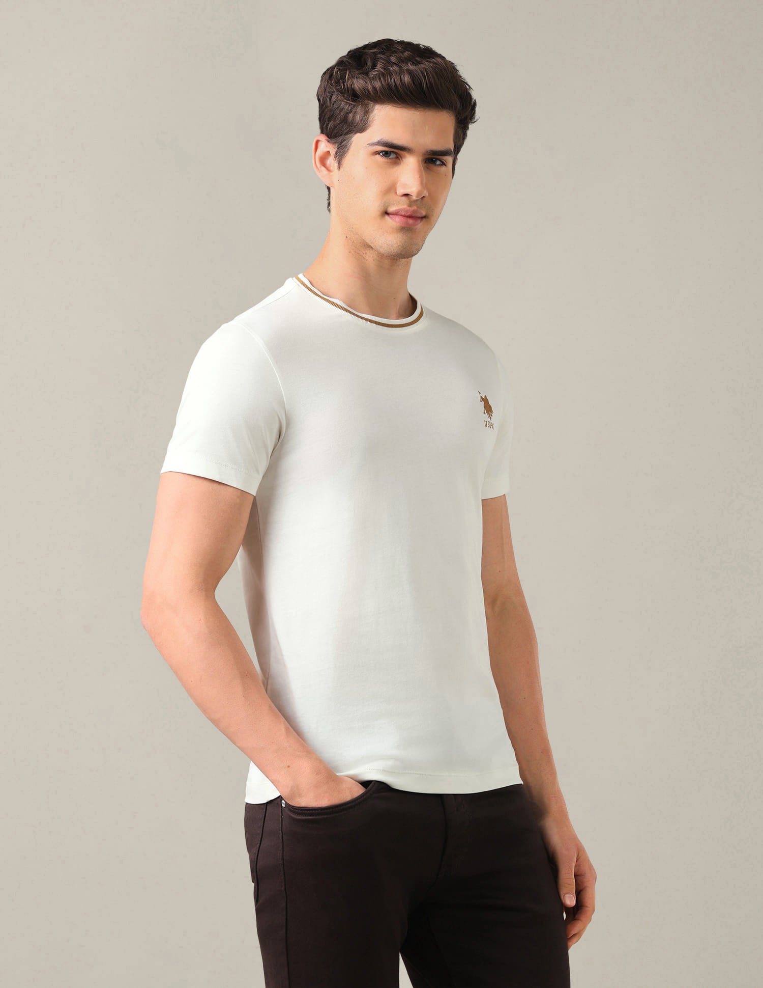 Solid Regular Fit T-Shirt White - U.S. Polo Assn. India | Large