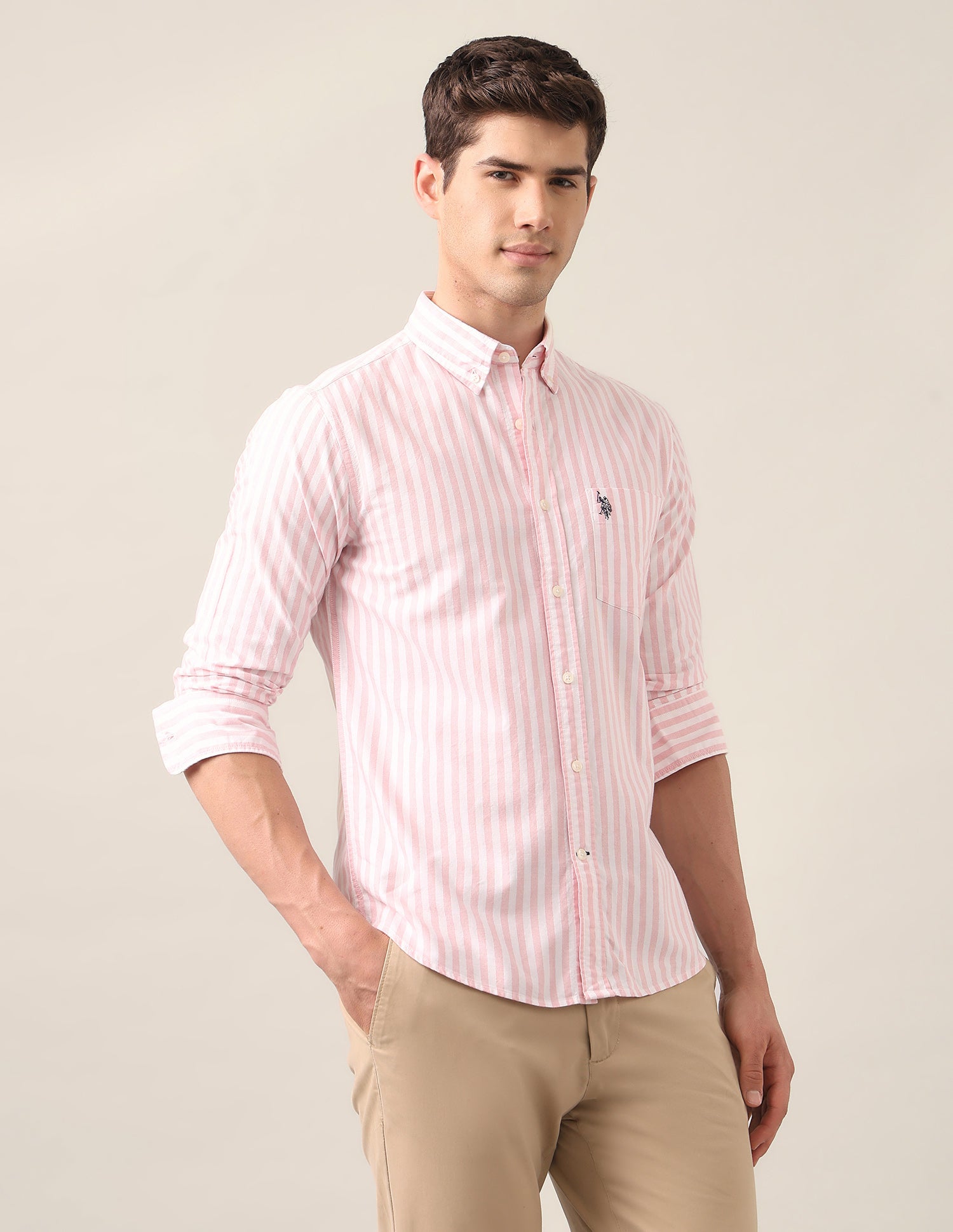 Vertical Striped Oxford Shirt Pink - U.S. Polo Assn. India | Large