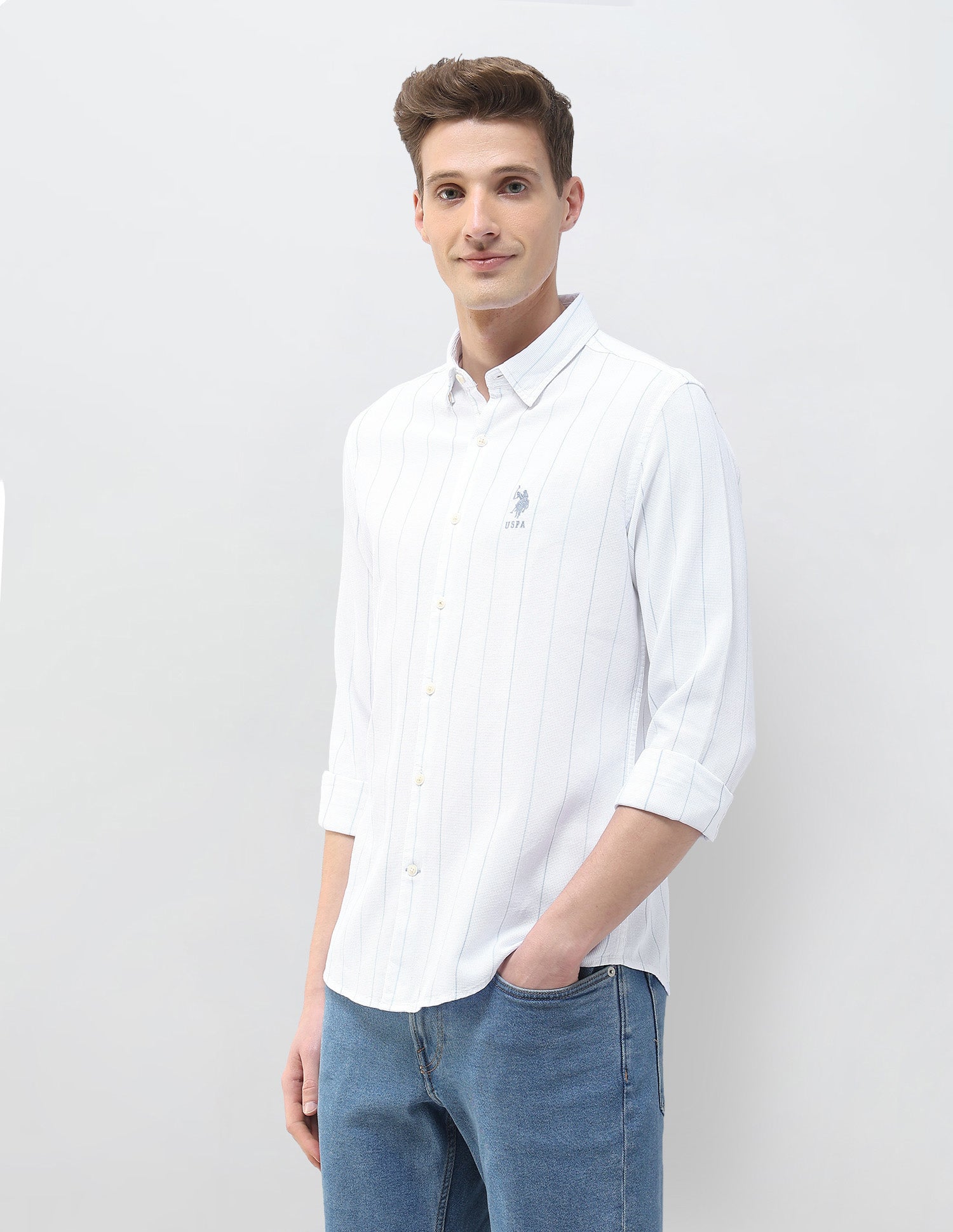 Textured Vertical Striped Motel On The Coast Shirt Ecru - U.S. Polo Assn. India | Large