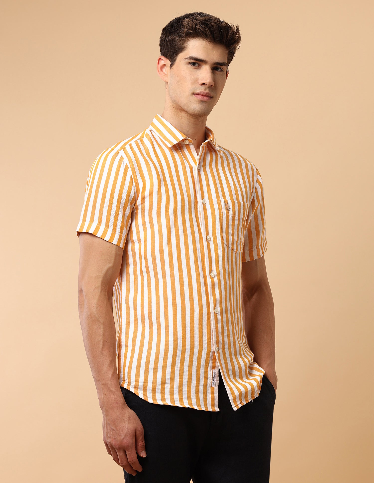 Pacho X Vertical Striped Regular Fit Shirt Orange - U.S. Polo Assn. India | Large