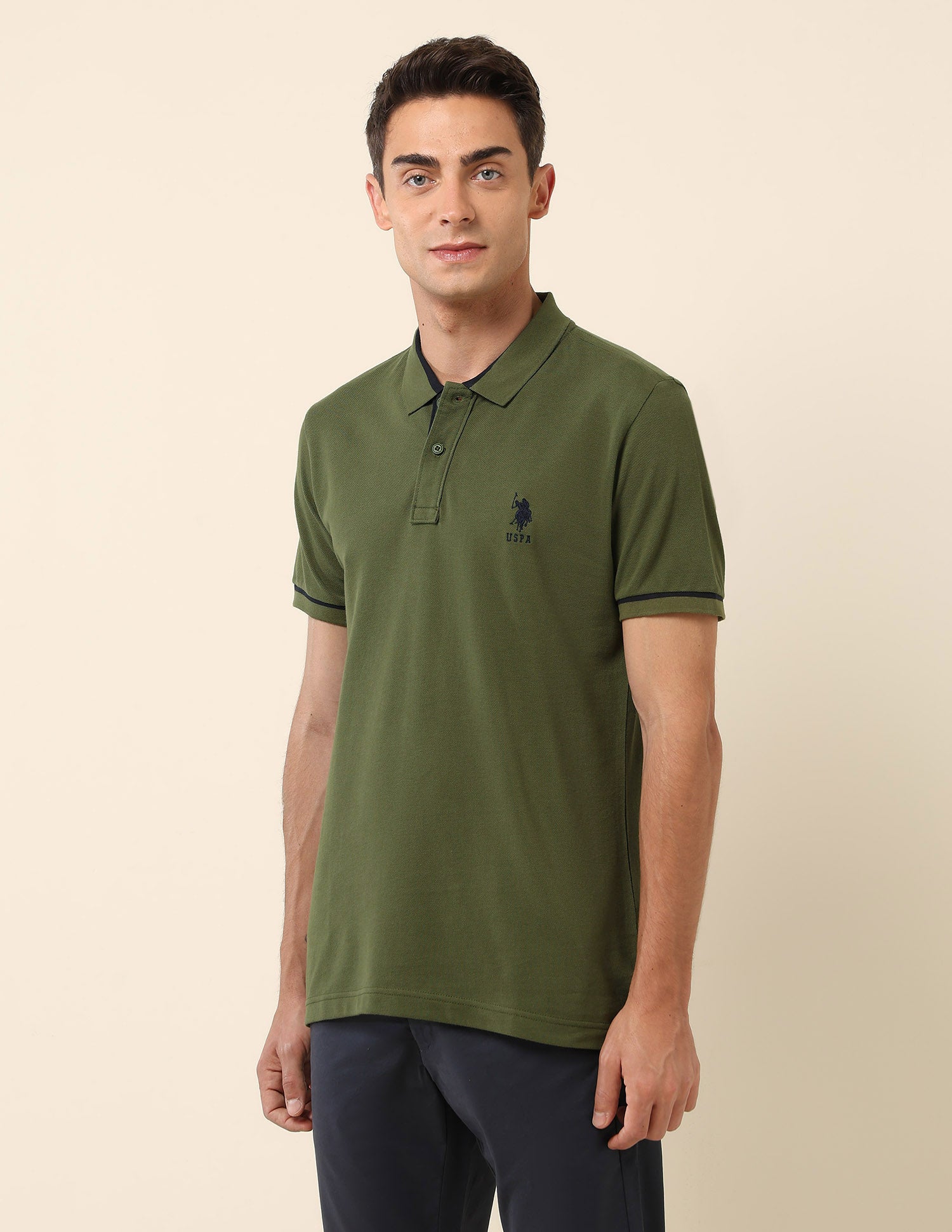 Pure Cotton Slim Fit Polo Shirt Olive - U.S. Polo Assn. India | Large