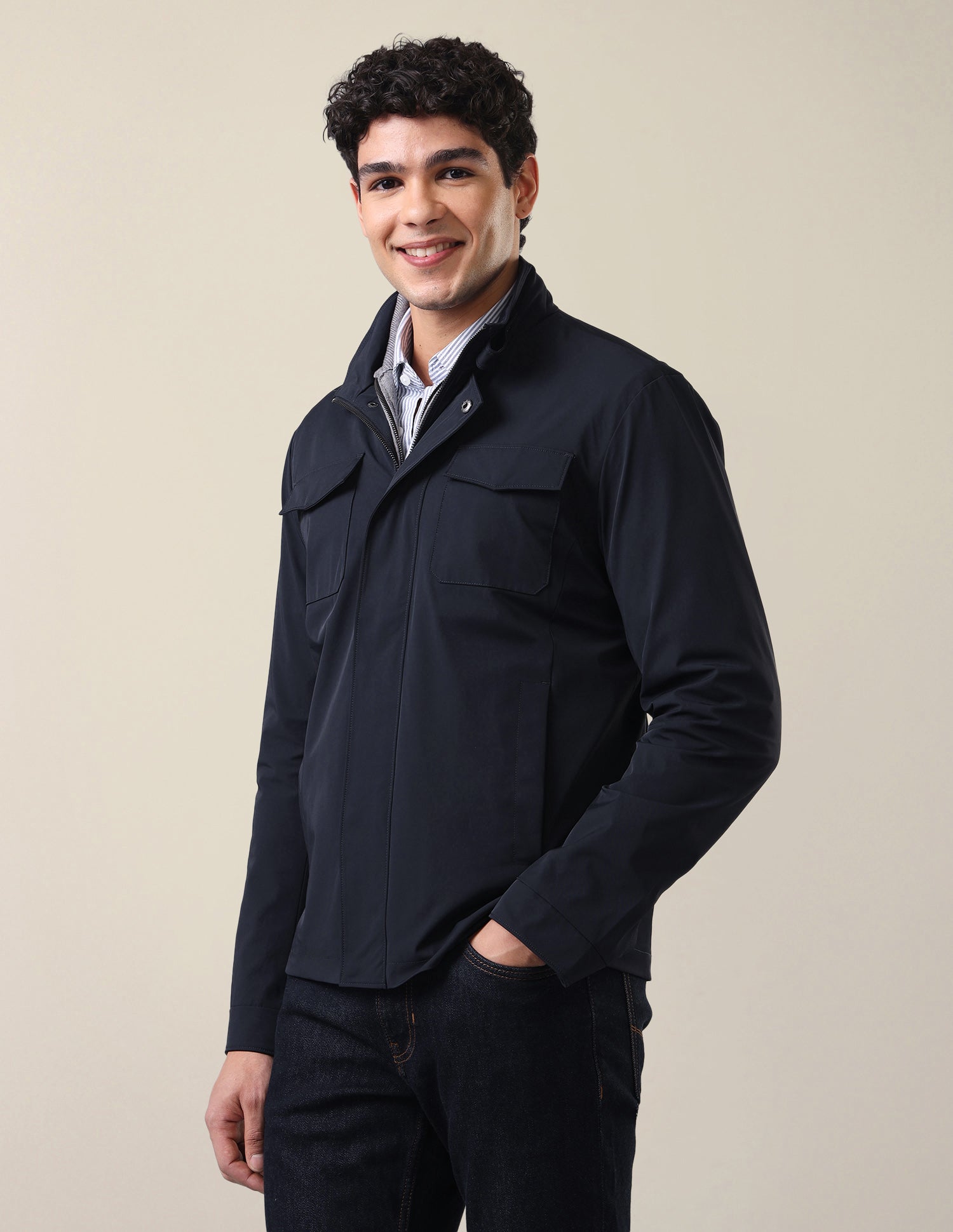 Solid Regular Fit Jacket Navy - U.S. Polo Assn. India | Large