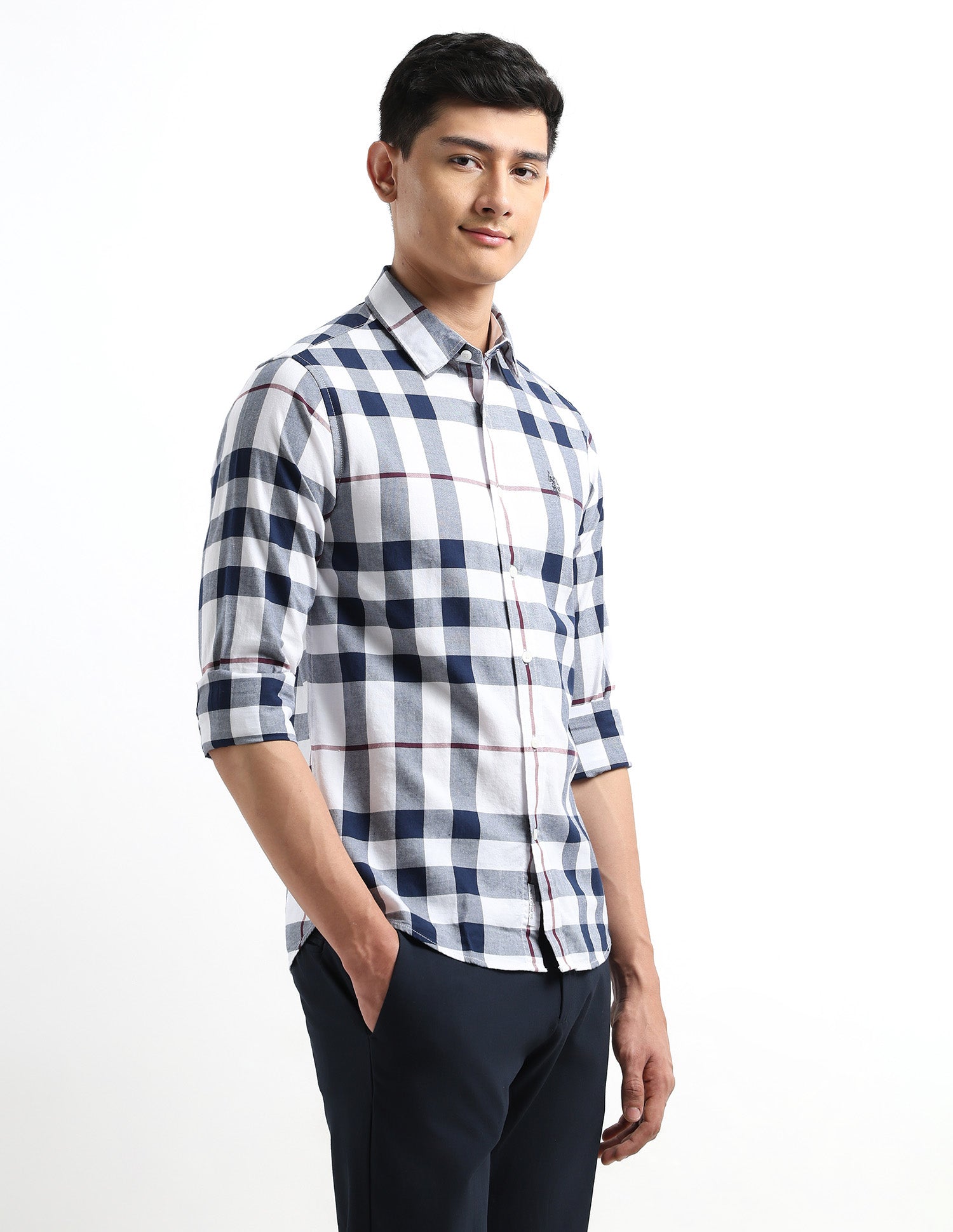 Gingham Checked Tailored Fit Shirt Navy - U.S. POLO ASSN. | Large