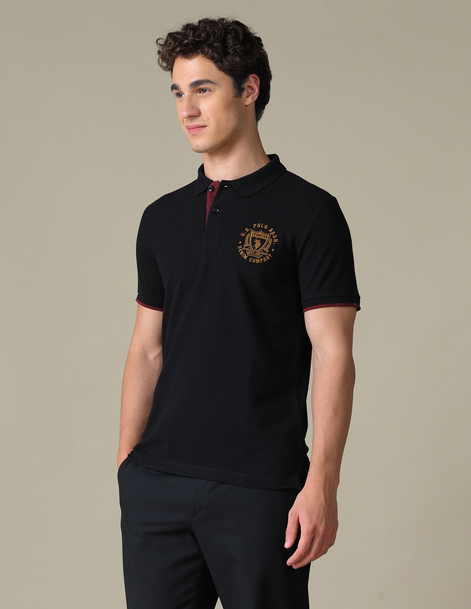 Solid Slim Fit Polo Shirt Black - U.S. Polo Assn. India | Large