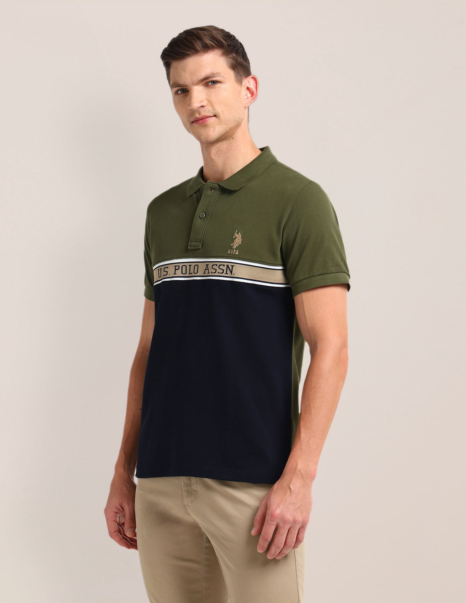 Slim Fit Colour Blocked Polo Shirt Olive - U.S. Polo Assn. India | Large