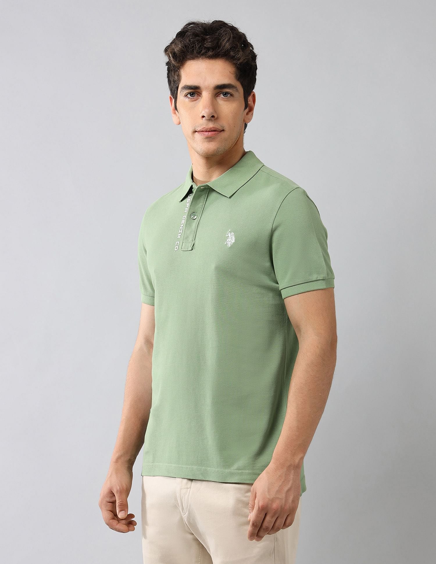 Brand Printed Muscle Fit Polo Shirt Green - U.S. POLO ASSN. | Large