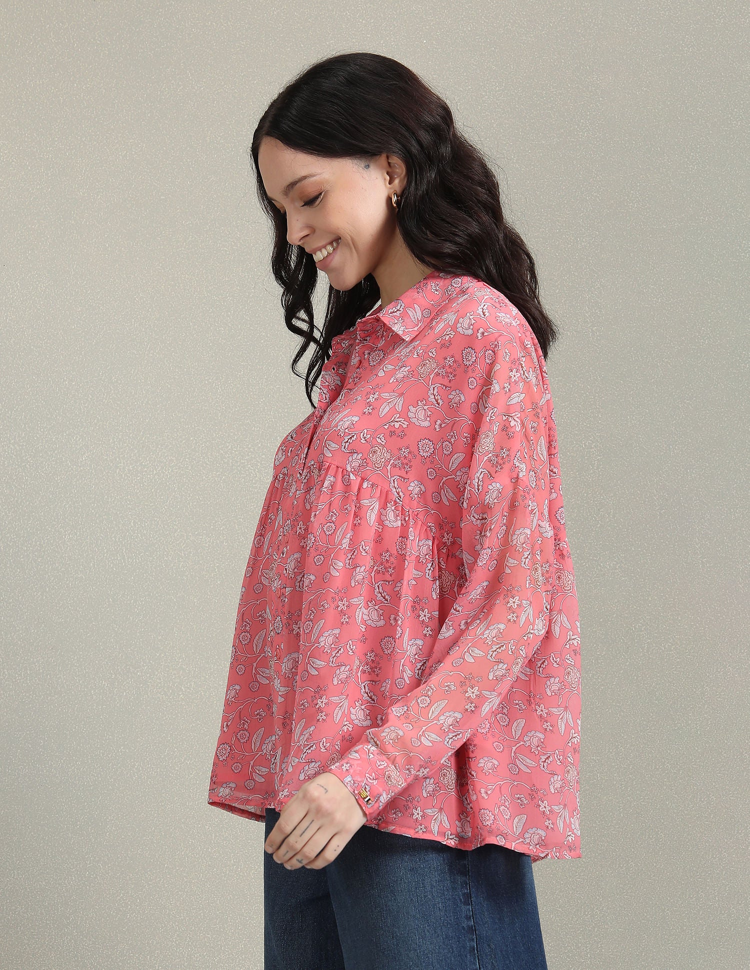 Fit And Flare Floral Print Shirt Coral - U.S. POLO ASSN. | Large