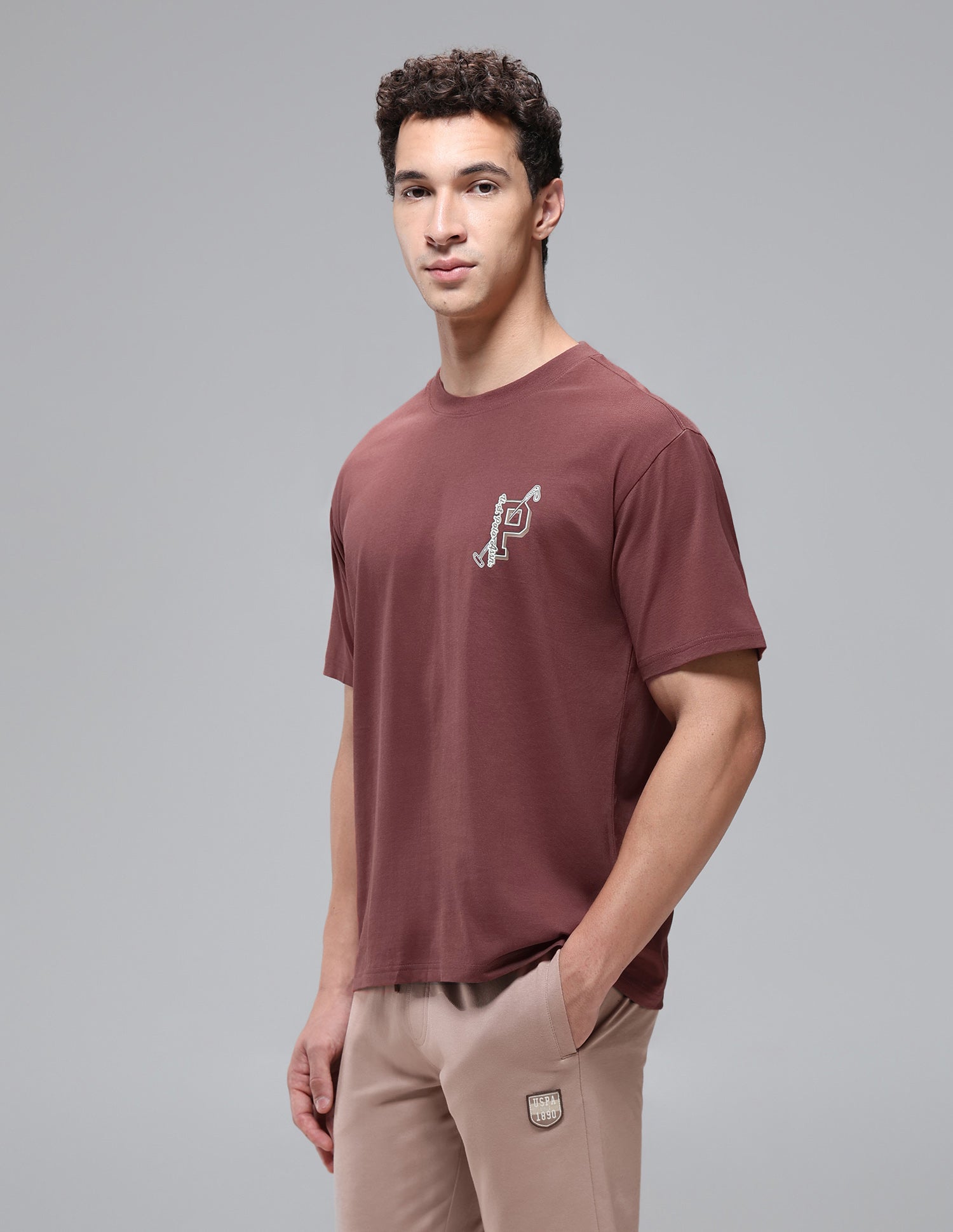 Regular Shape Retention OEE16 Lounge T-Shirt Sable - U.S. Polo Assn. India | Large