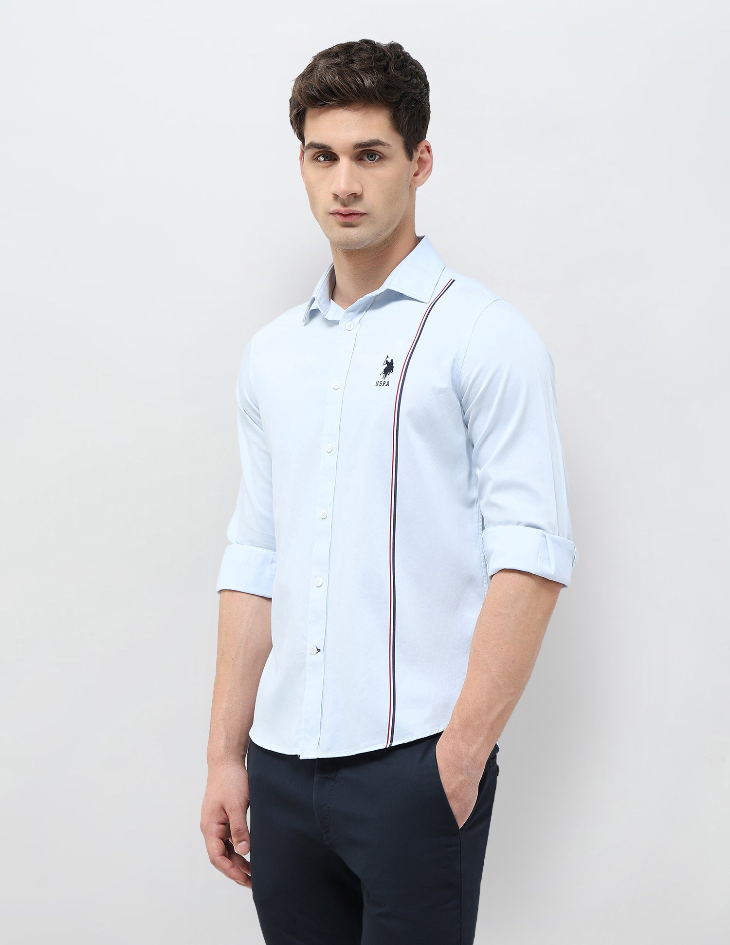 Vertical Striped Twill Shirt Light Blue - U.S. POLO ASSN. | Large