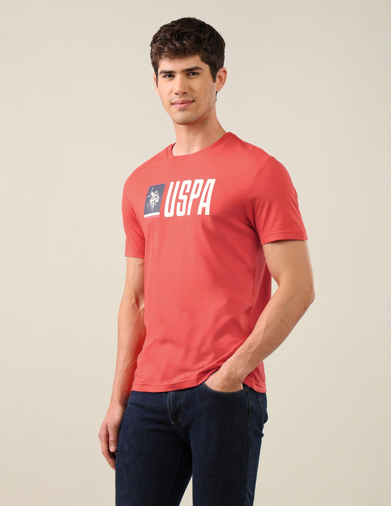 Brand Printed Regular Fit T-Shirt Red - U.S. Polo Assn. India | Large