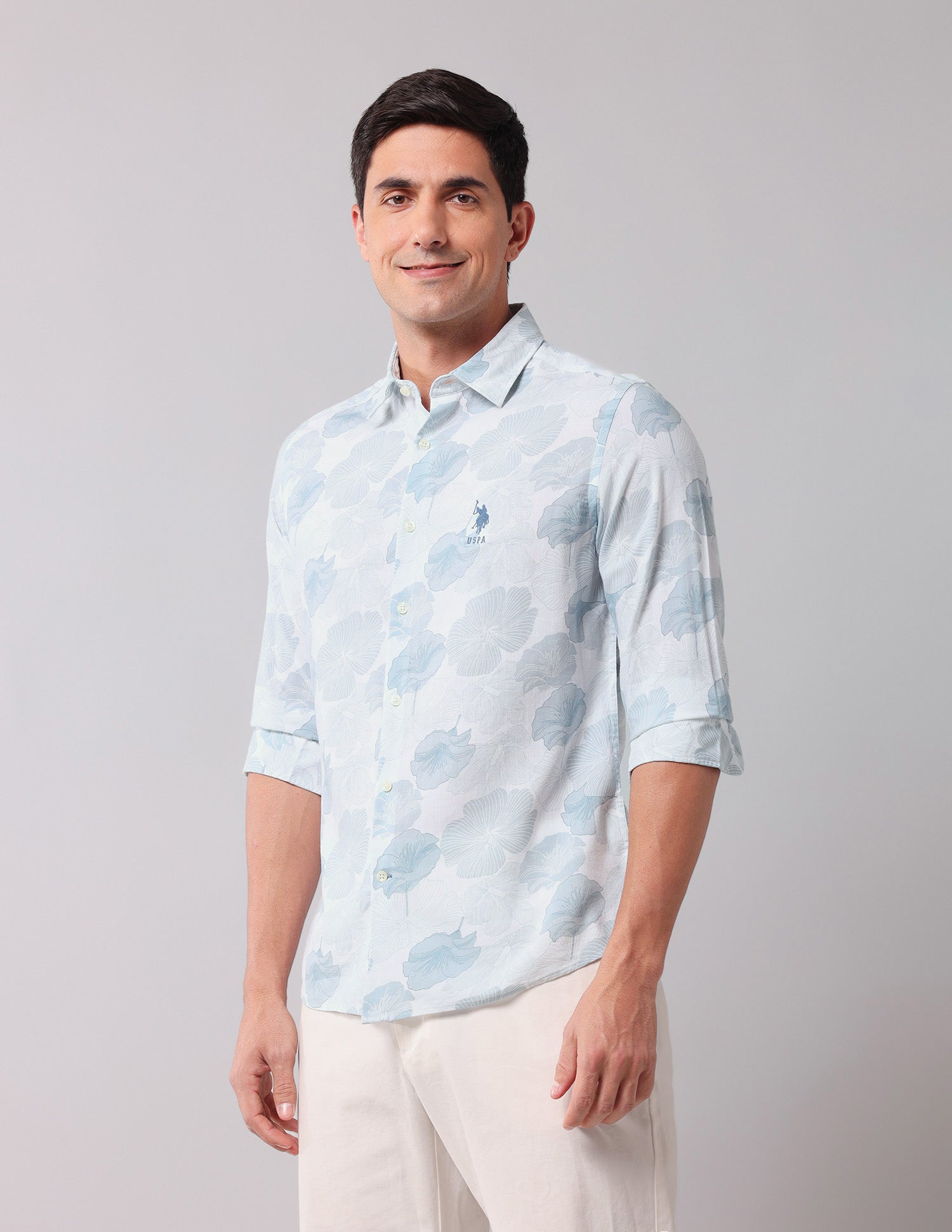 Floral Printed Regular Fit Shirt Blue - U.S. Polo Assn. India | Large