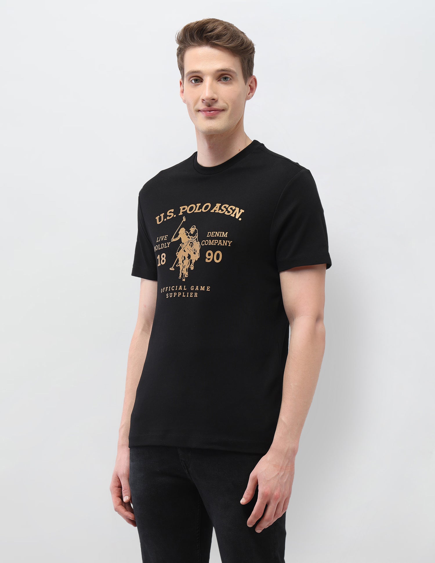 Graphic Brand Printed Slim Fit Black & Gold T-Shirt Black - U.S. Polo Assn. India | Large