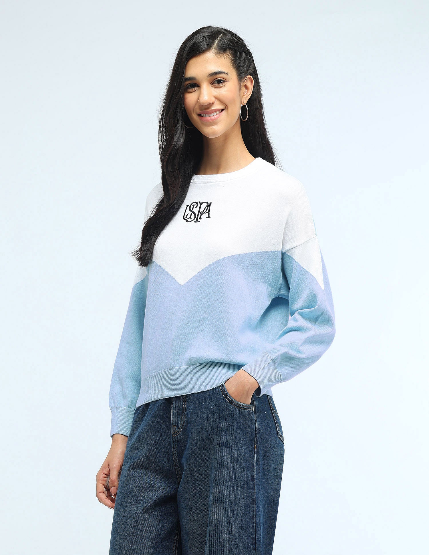 Coloublocked Logo Sweater Light Blue - U.S. POLO ASSN. | Large