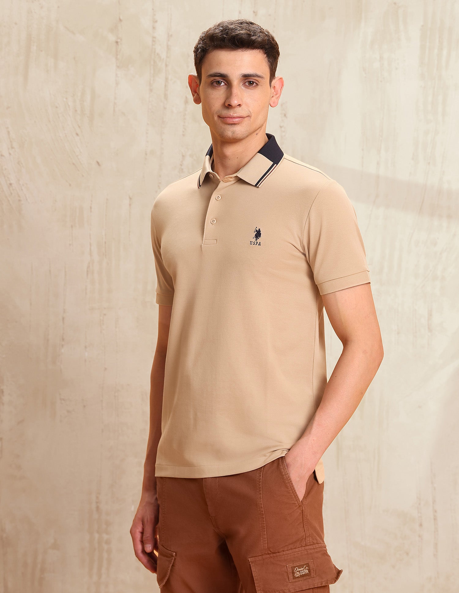 Solid Regular Fit Polo Shirt Khaki - U.S. POLO ASSN. | Large